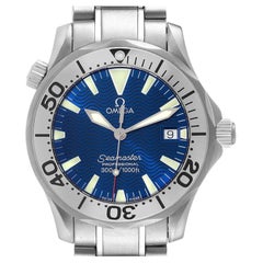 Used Omega Seamaster Electric Blue Wave Dial Midsize Mens Watch 2263.80.00