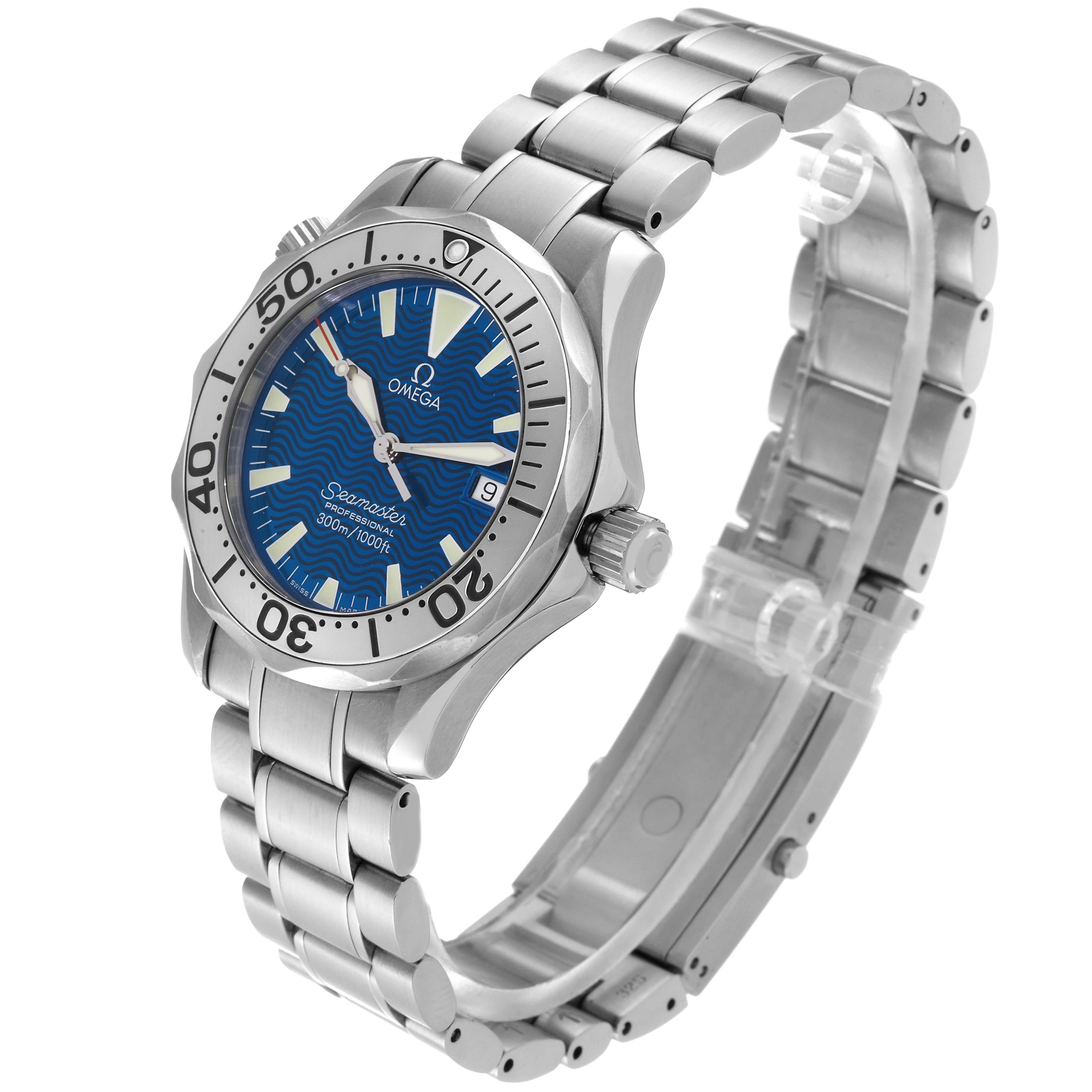 Omega Seamaster Electric Blue Wave Dial Midsize Steel Mens Watch 2263.80.00 6