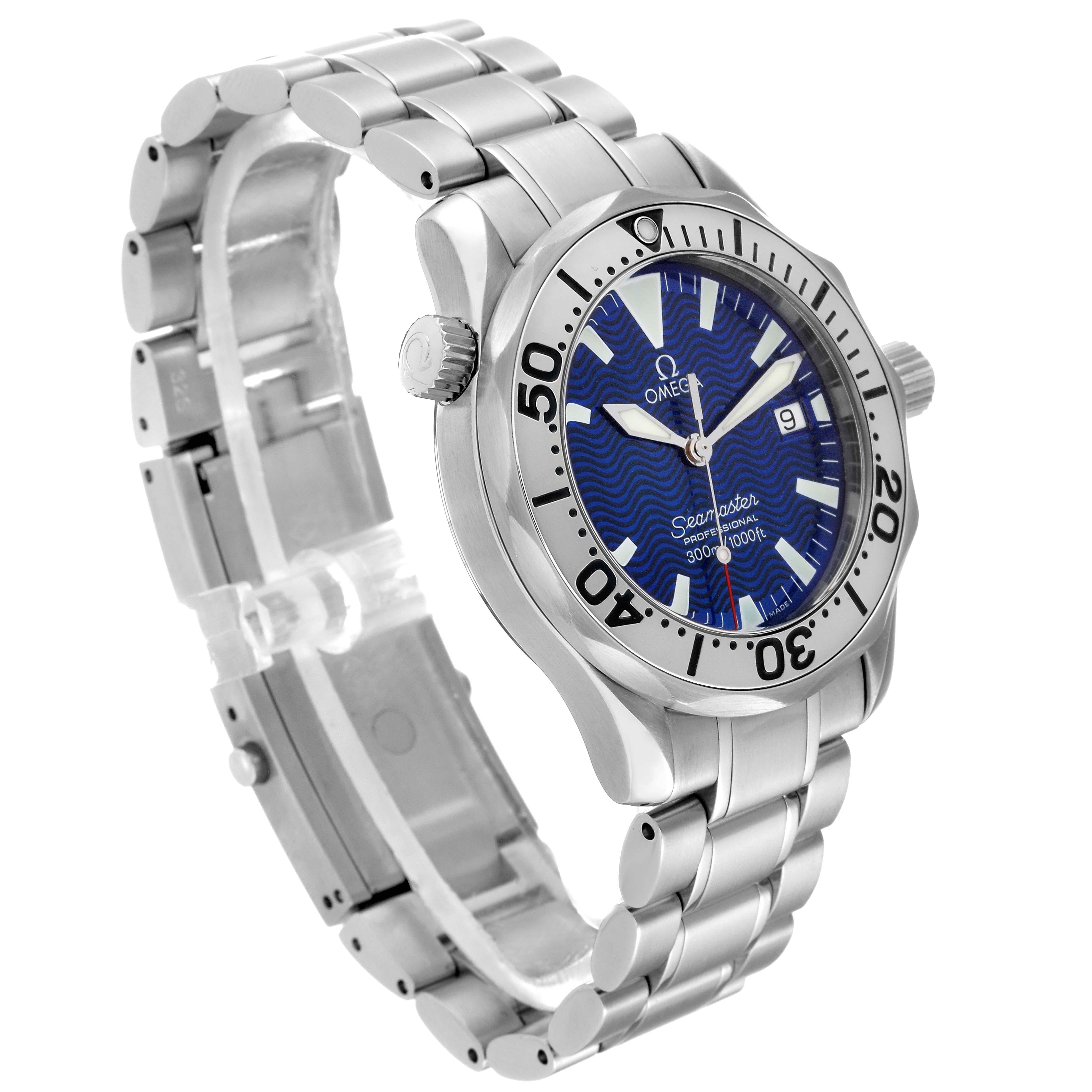 Omega Seamaster Electric Blue Wave Dial Midsize Steel Mens Watch 2263.80.00 1