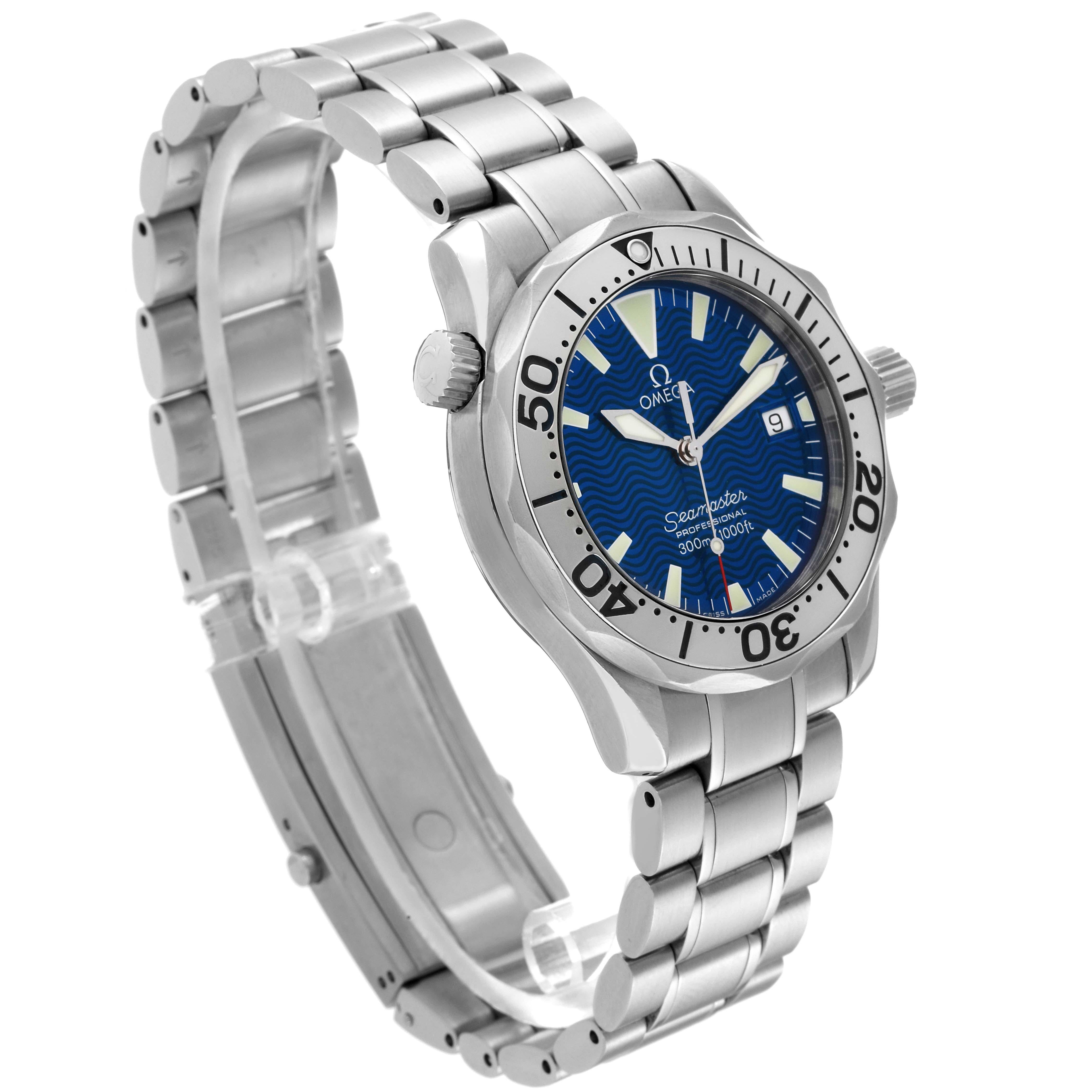 Omega Seamaster Electric Blue Wave Dial Midsize Steel Mens Watch 2263.80.00 1