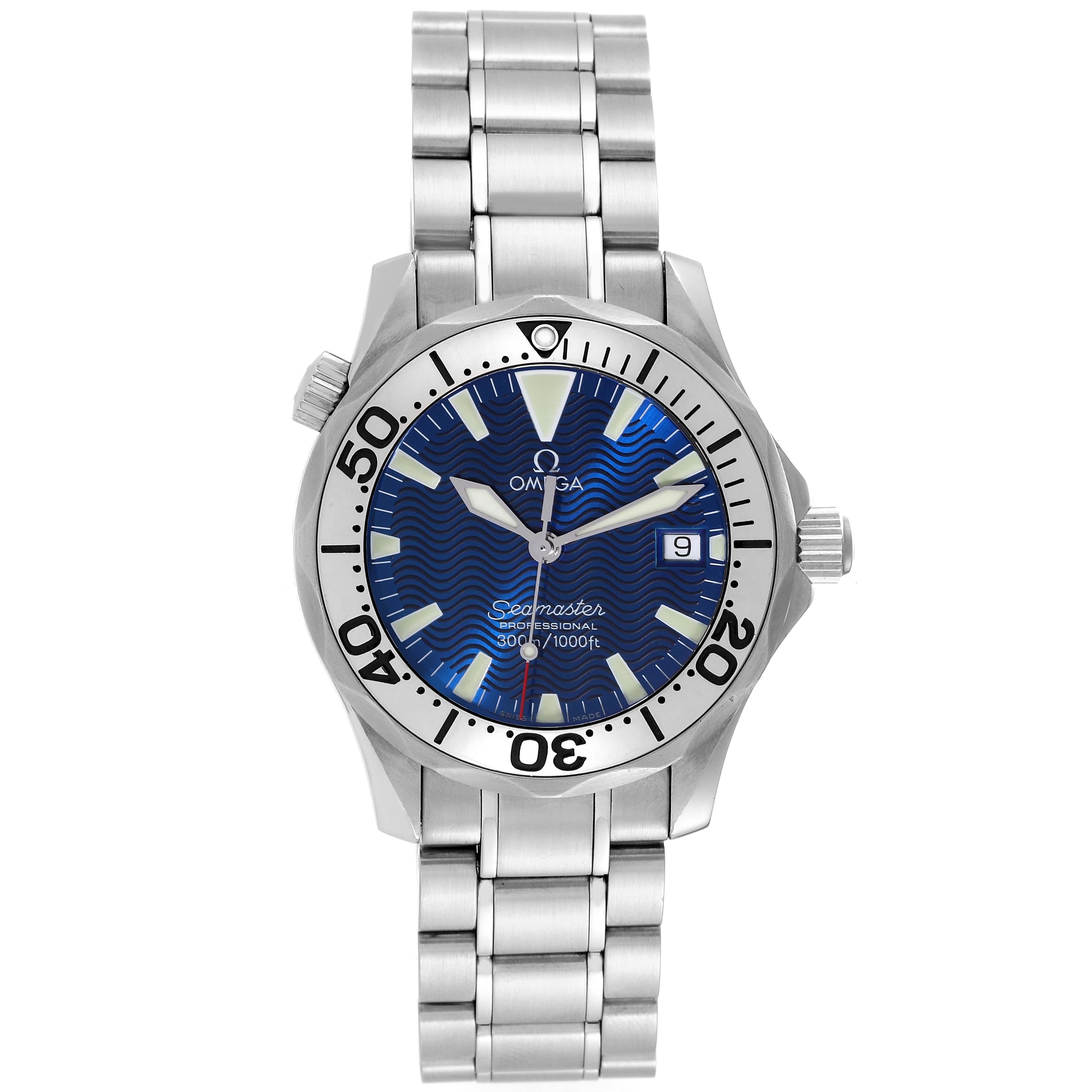 Omega Seamaster Electric Blue Wave Dial Midsize Steel Mens Watch 2263.80.00 2