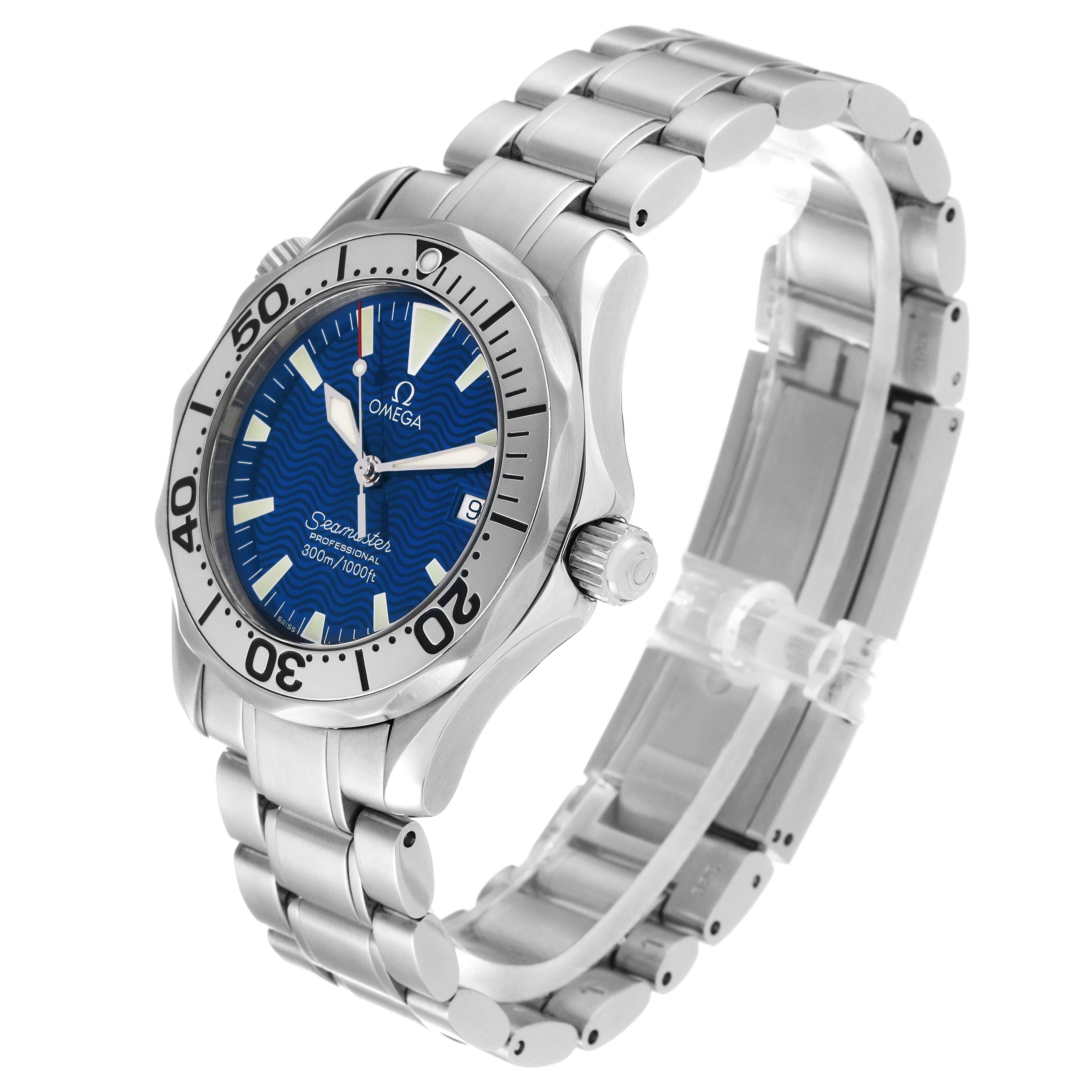 Omega Seamaster Electric Blue Wave Dial Midsize Steel Mens Watch 2263.80.00 3