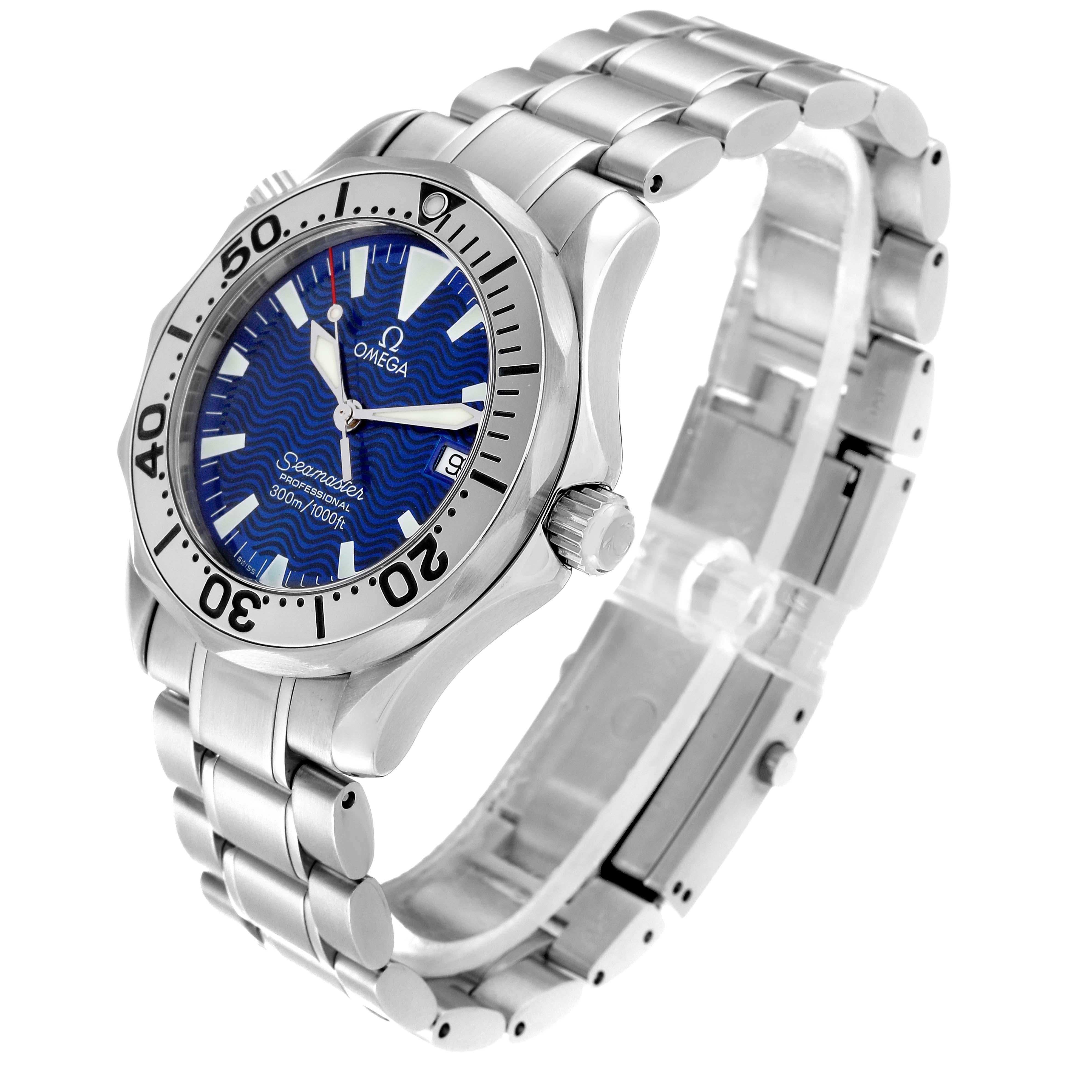 Omega Seamaster Electric Blue Wave Dial Midsize Steel Mens Watch 2263.80.00 4