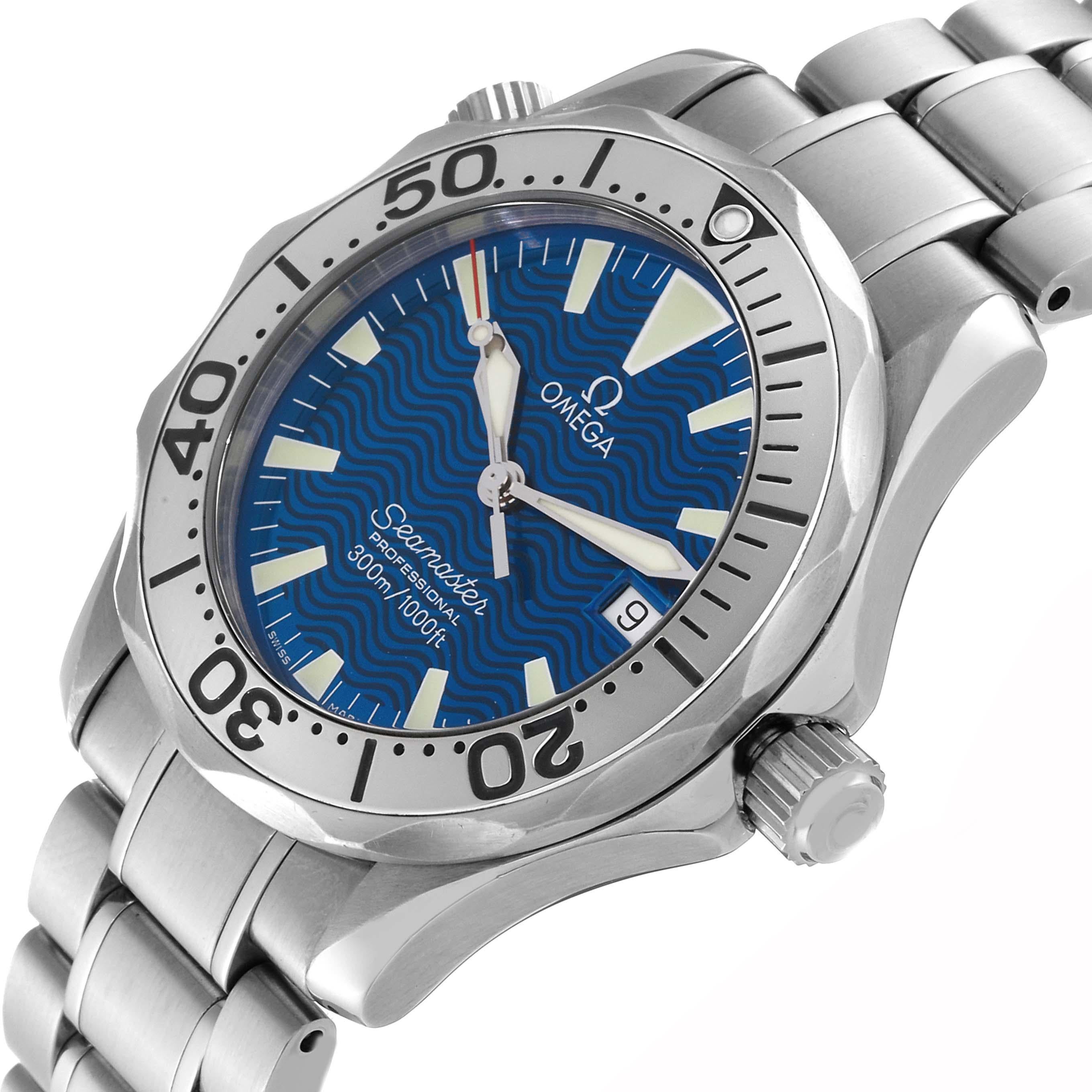 Omega Seamaster Electric Blue Wave Dial Midsize Steel Mens Watch 2263.80.00 For Sale 4