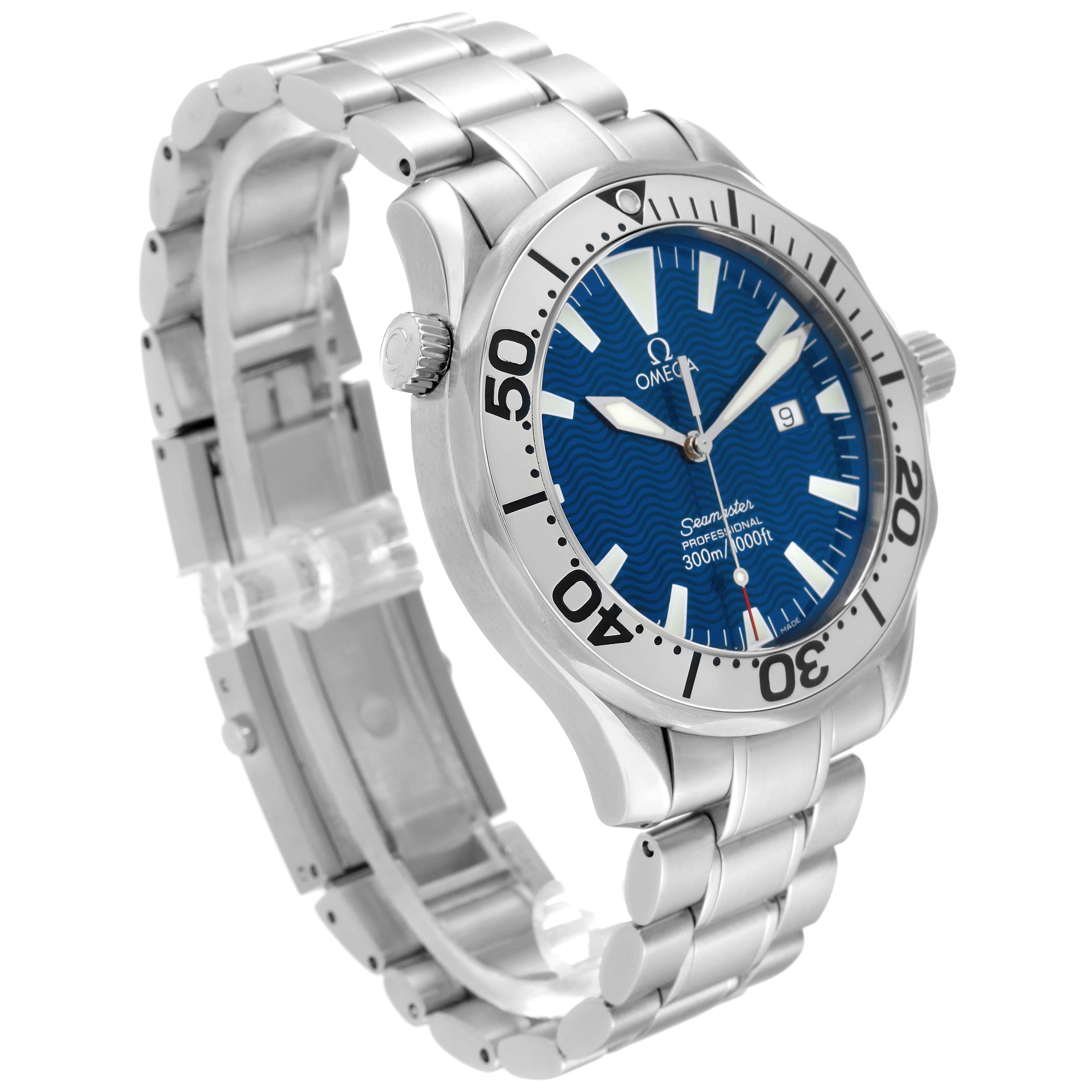 Omega Seamaster Electric Blue Wave Dial Steel Mens Watch 2265.80.00 In Excellent Condition In Atlanta, GA