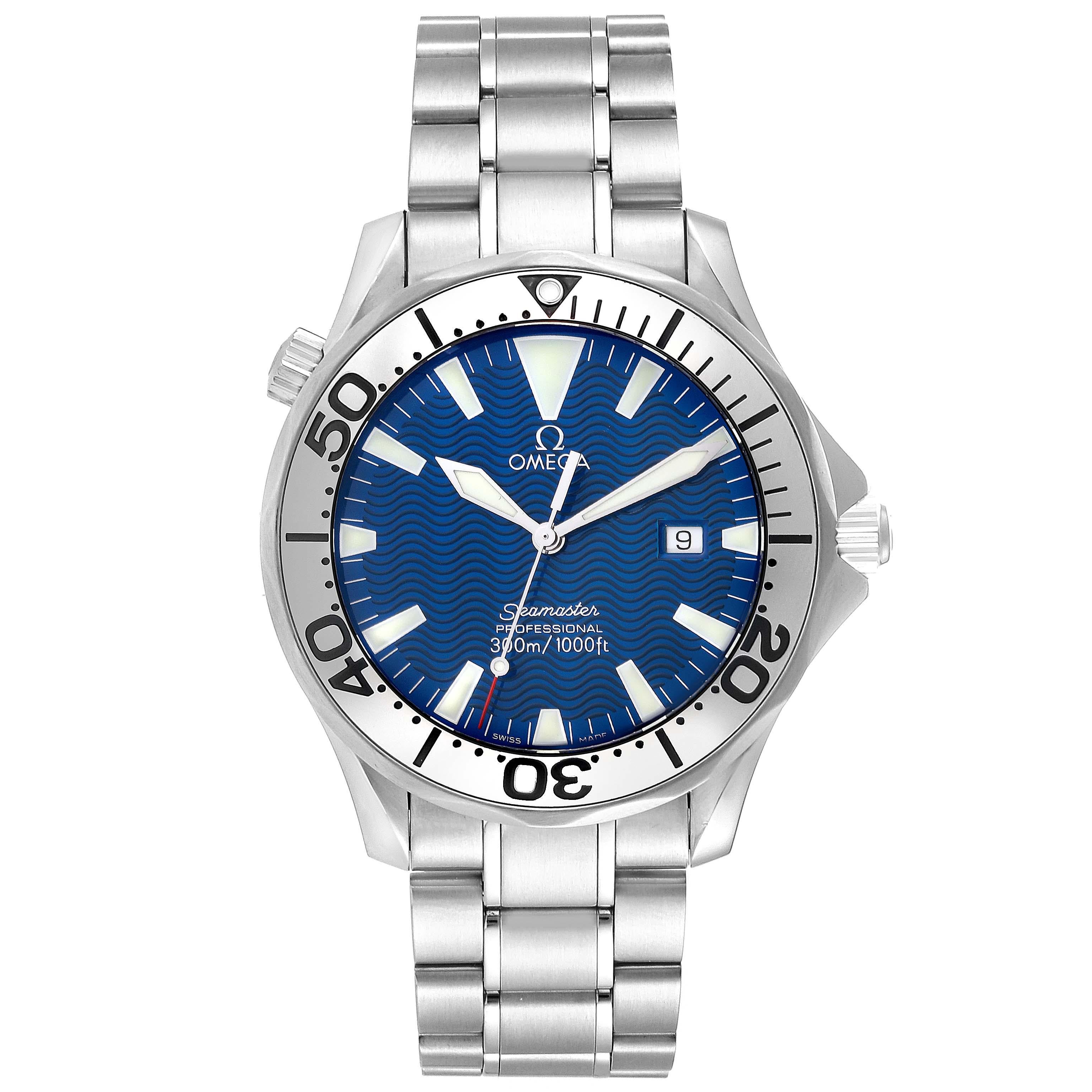 Omega Seamaster Electric Blue Wave Dial Steel Mens Watch 2265.80.00 1