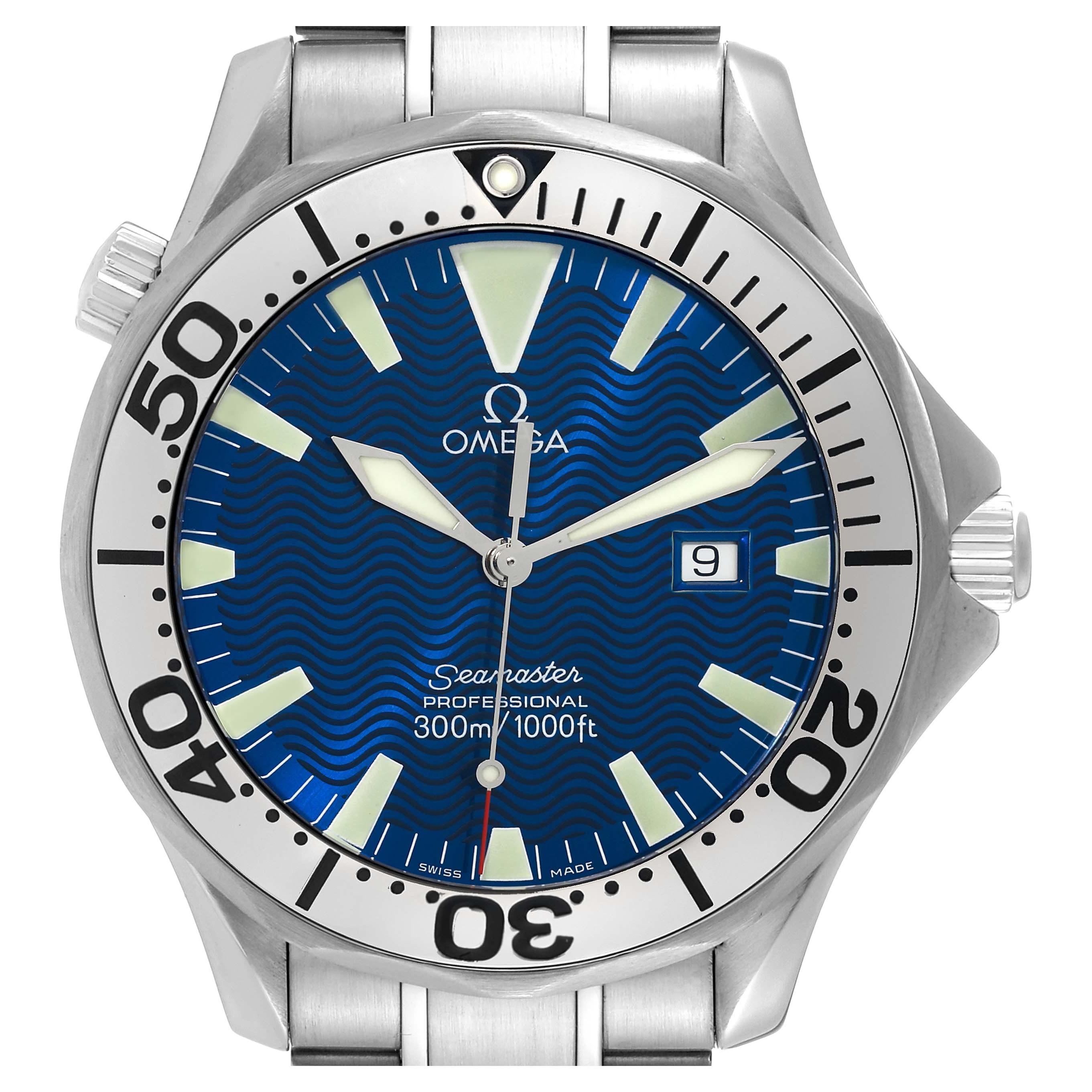 Omega Seamaster Electric Blue Wave Dial Steel Mens Watch 2265.80.00