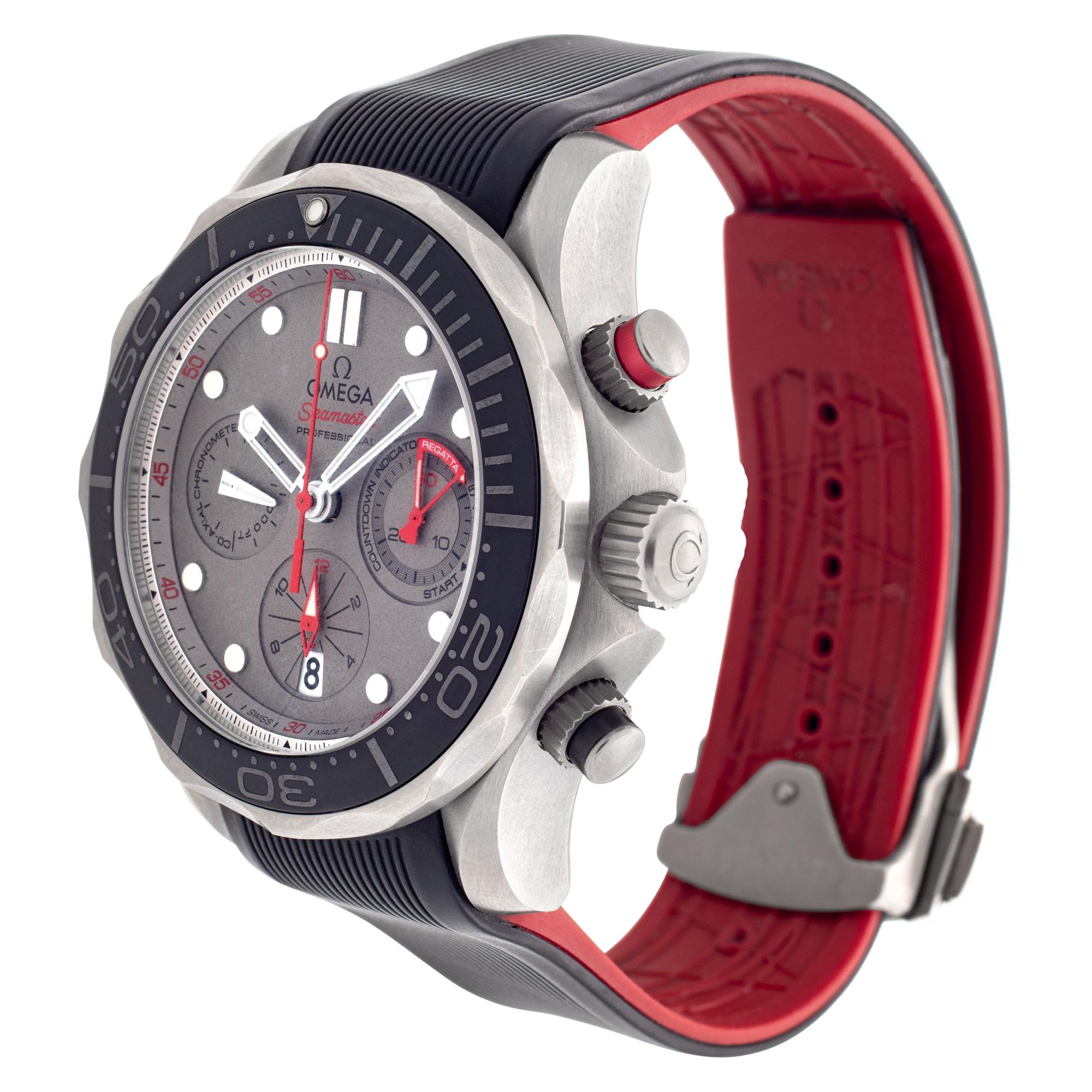 Omega Seamaster Diver 300m ETNZ in titanium on a rubber strap with deployant buckle. Special edition for Emirates Team New Zealand. Co-Axial Automatic movement w/ date, sub-seconds and regatta countdown feature. With box and booklets. Ref