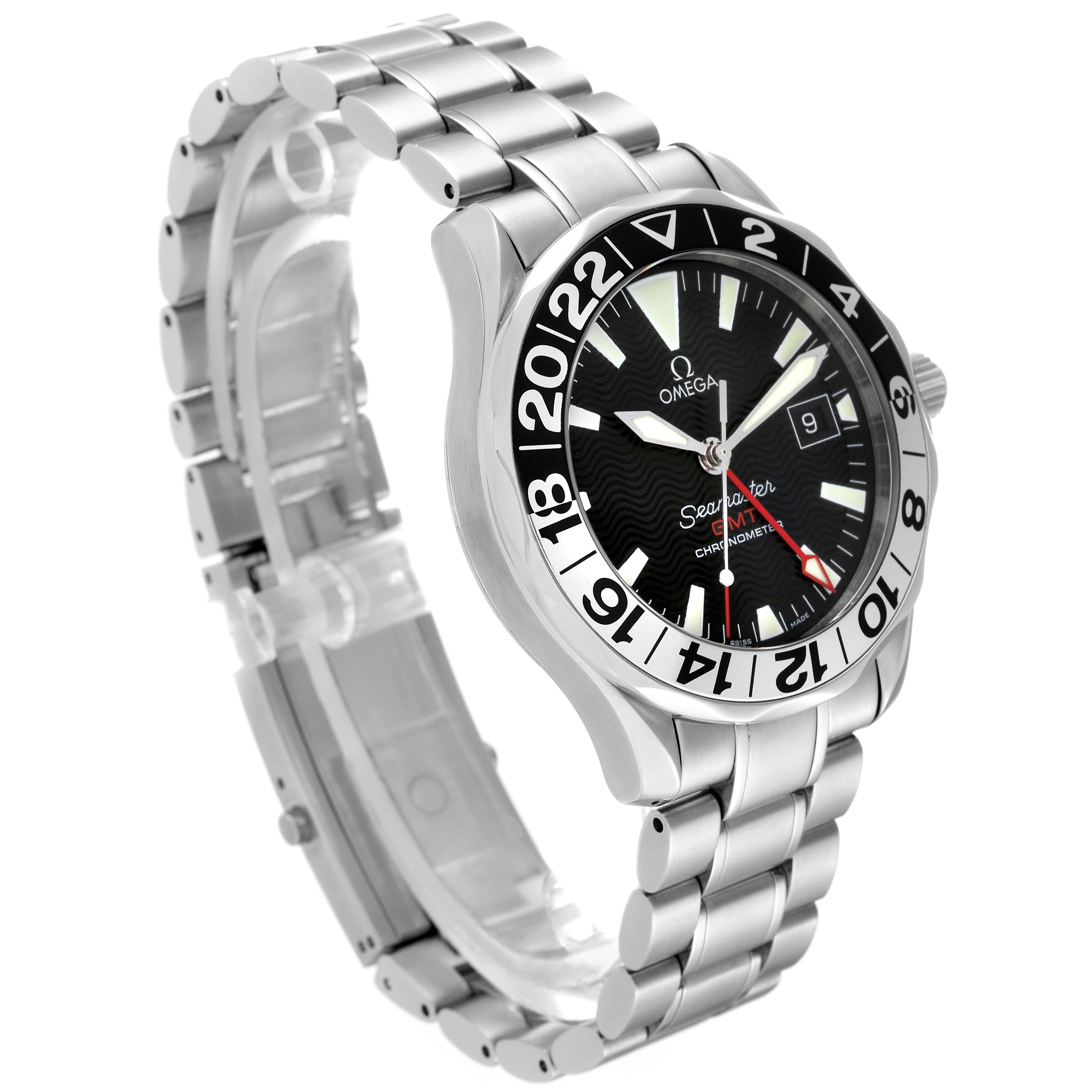 Omega Seamaster GMT 50th Anniversary Steel Mens Watch 2234.50.00 Box Card In Excellent Condition In Atlanta, GA