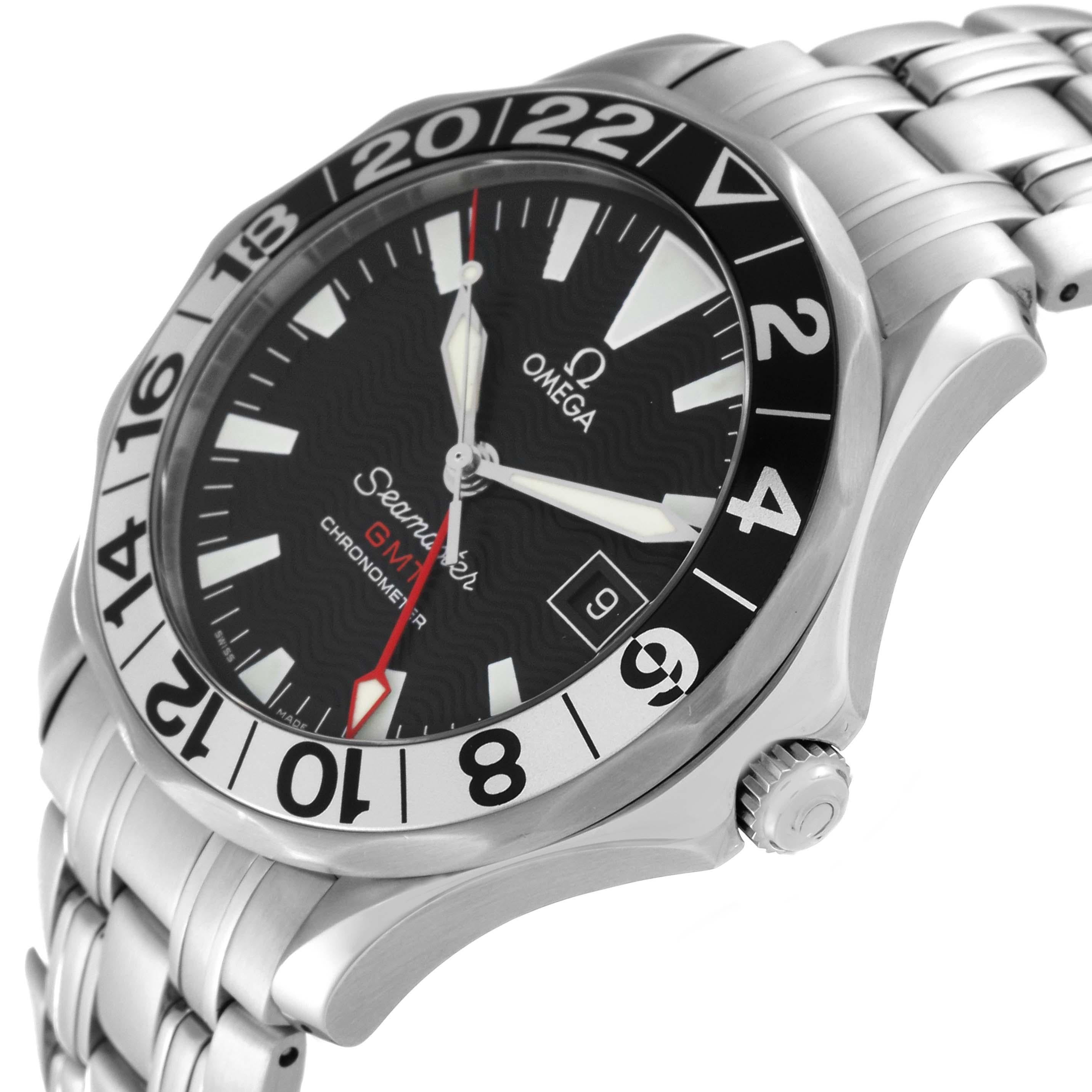 Omega Seamaster GMT 50th Anniversary Steel Mens Watch 2534.50.00 Card In Excellent Condition For Sale In Atlanta, GA