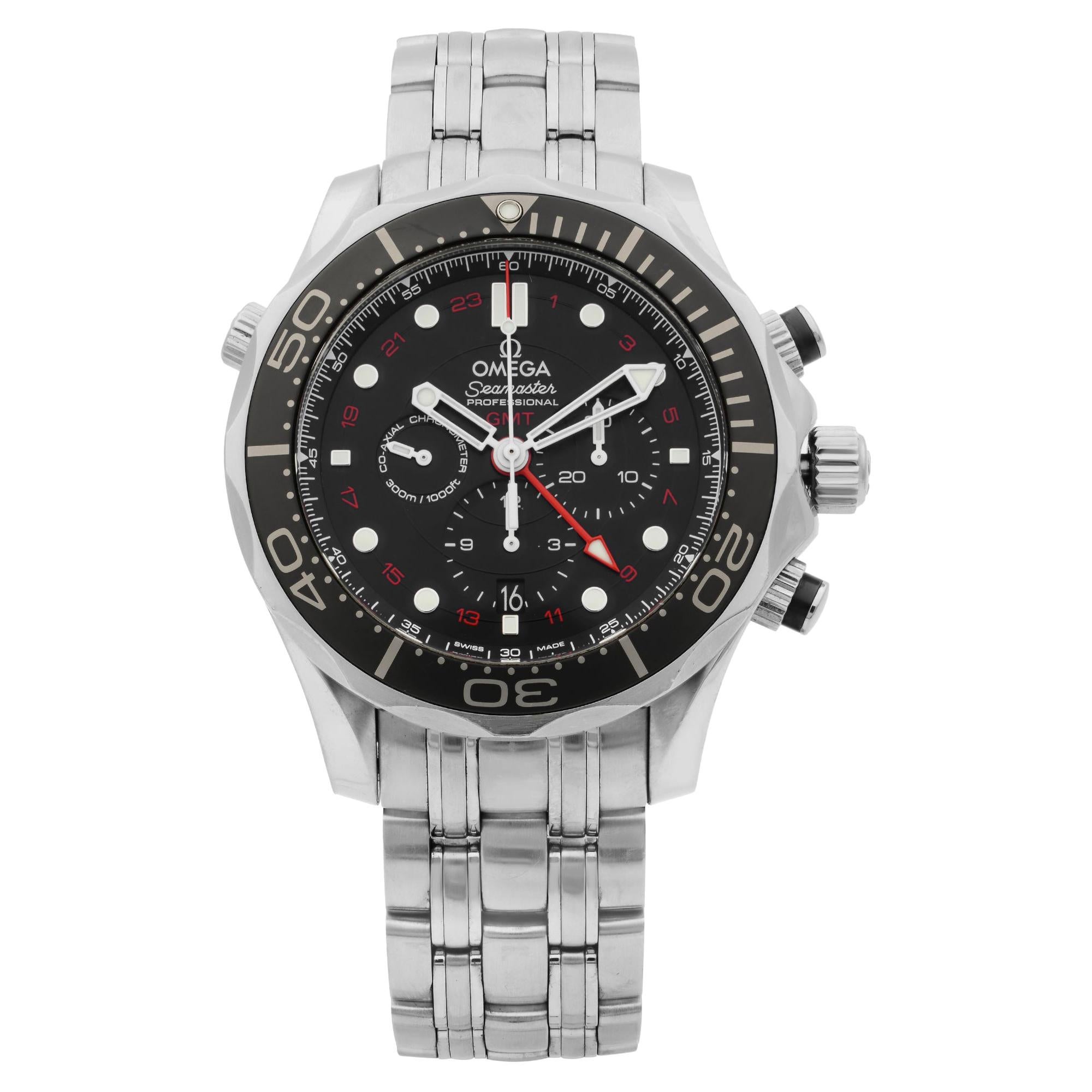 Omega Seamaster GMT Chronograph Steel Black Dial Men's Watch 212.30.44.52.01.001