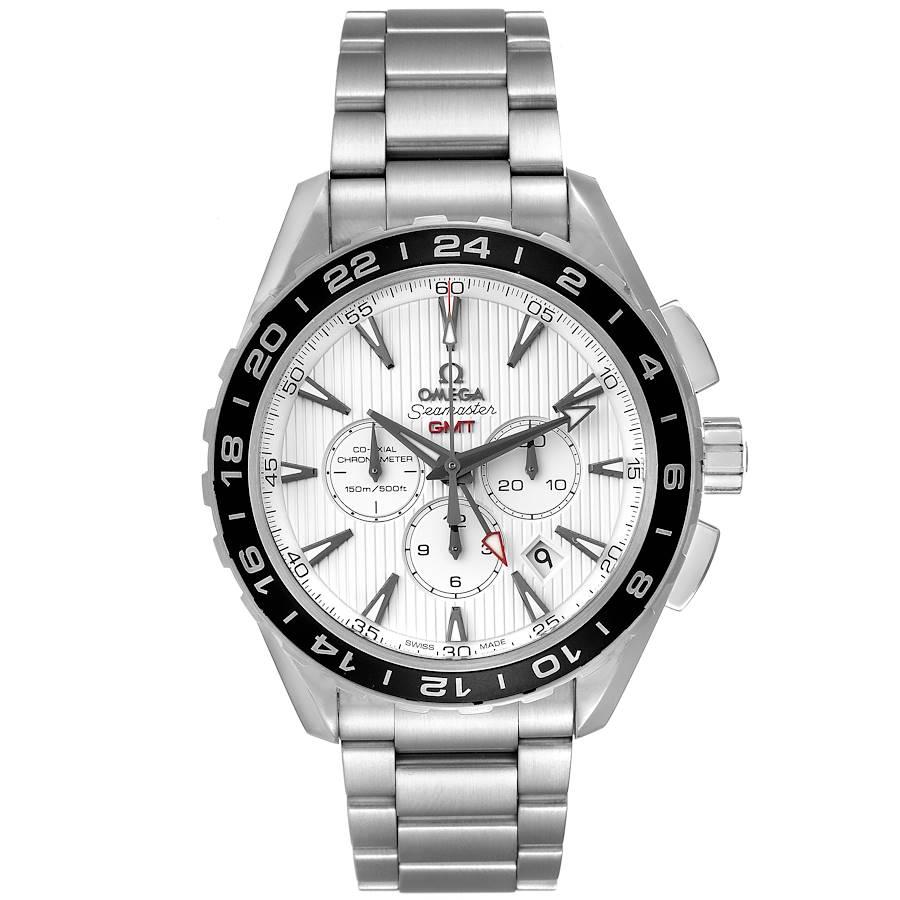 Omega Seamaster GMT Chronograph Steel Mens Watch 231.10.44.52.04.001 Box Card. Automatic self-winding movement with GMT and chronograph functions. Stainless steel round case 44 mm in diameter. Transparent exhibiton sapphire crystal case back.
