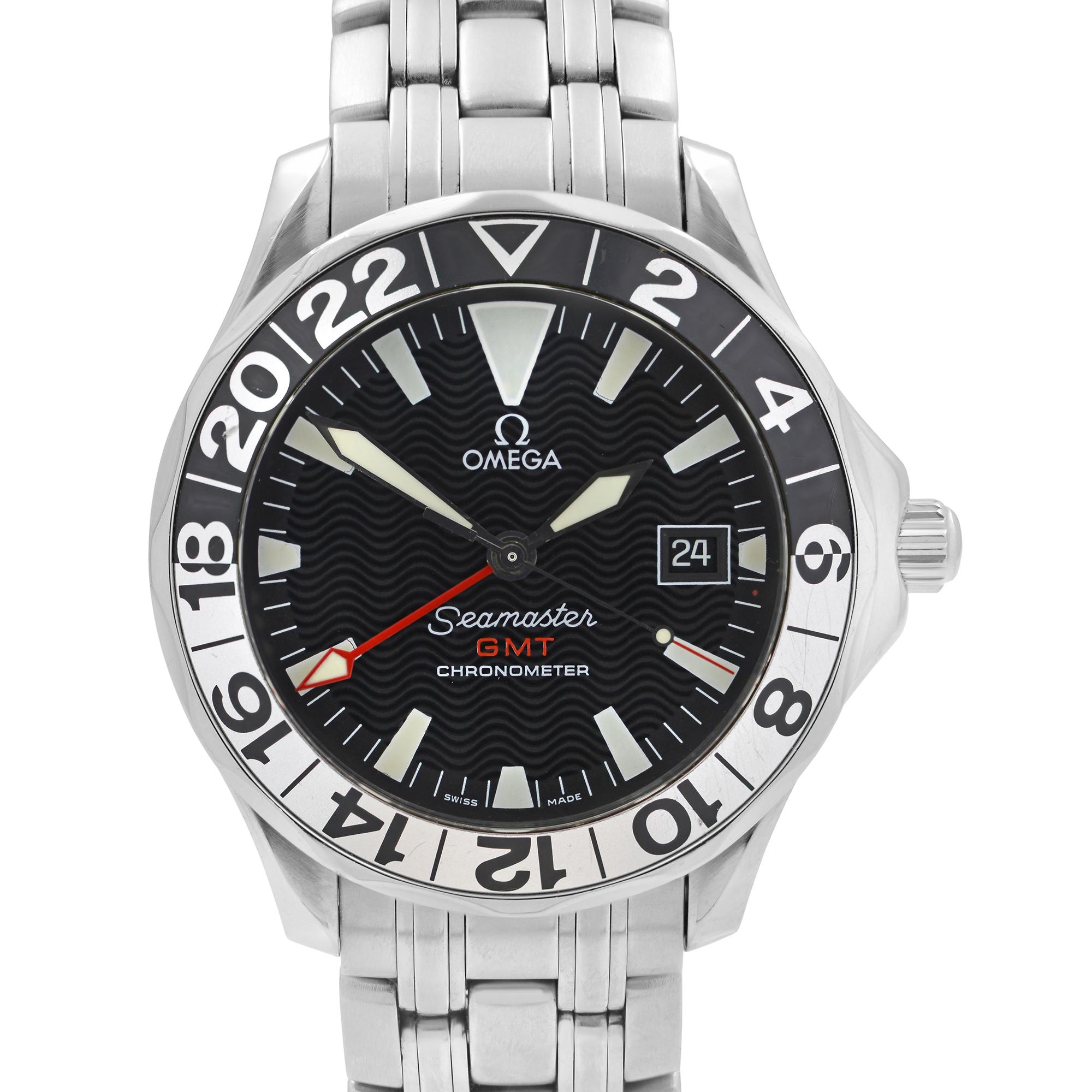 Pre Owned Omega Seamaster GMT Steel Black Dial Automatic Men's Watch 2534.50.00. This Beautiful Timepiece is Powered by Mechanical (Automatic) Movement And Features: Round Stainless Steel Case with a Stainless Steel Bracelet, Bidirectional Rotating