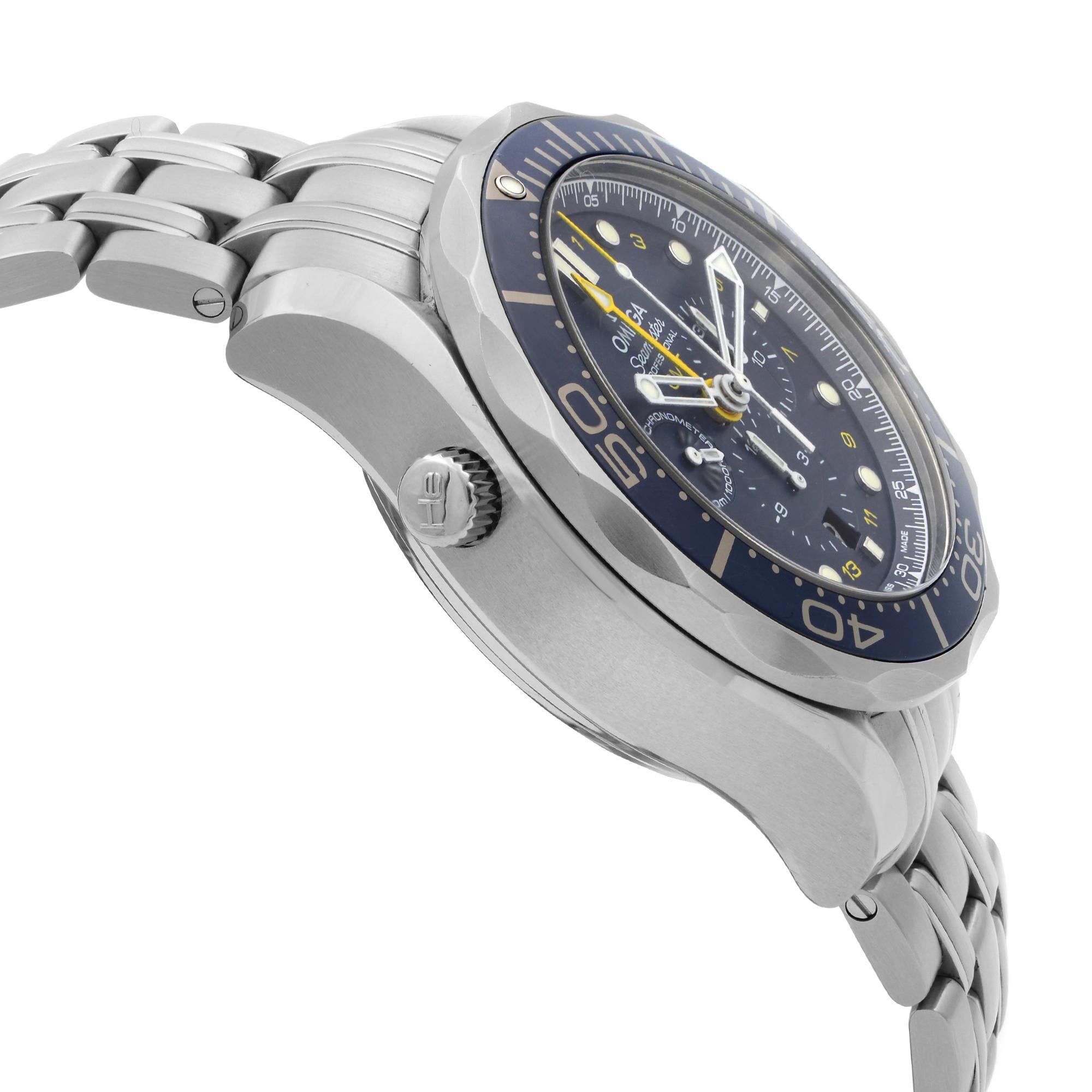 Omega Seamaster GMT Steel Blue Dial Automatic Men's Watch 212.30.44.52.03.001 In Excellent Condition In New York, NY