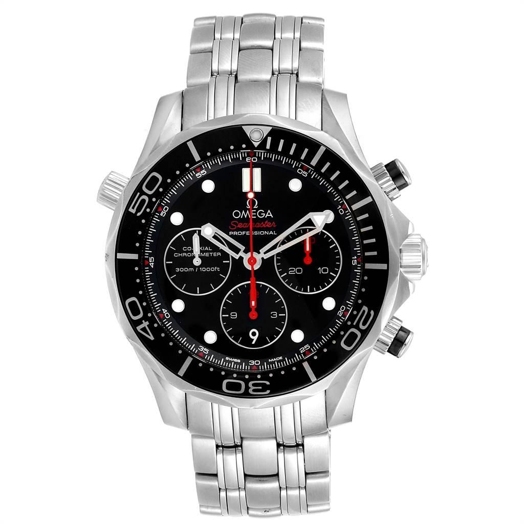 Omega Seamaster James Bond 007 Steel Mens Watch 212.30.44.50.01.001. Automatic self-winding movement. Stainless steel case 41.0 mm in diameter. Omega logo on a crown. Unidirectional rotating bezel. Scratch resistant sapphire crystal. Black wave