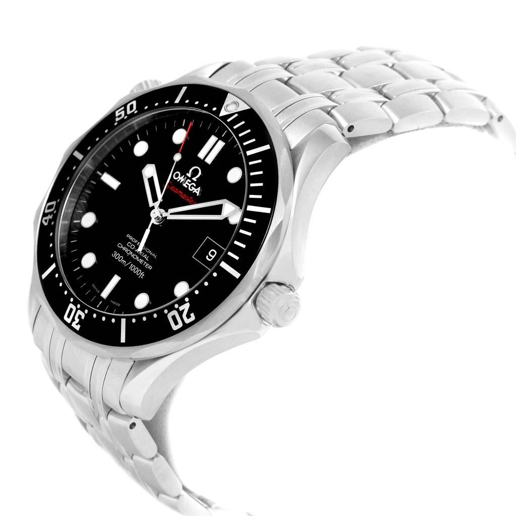 Omega Seamaster James Bond Steel Mens Watch 212.30.41.20.01.002. Automatic self-winding movement. Stainless steel case 41 mm in diameter. Omega logo on a crown. Unidirectional rotating bezel. Scratch resistant sapphire crystal. Black wave decor dial