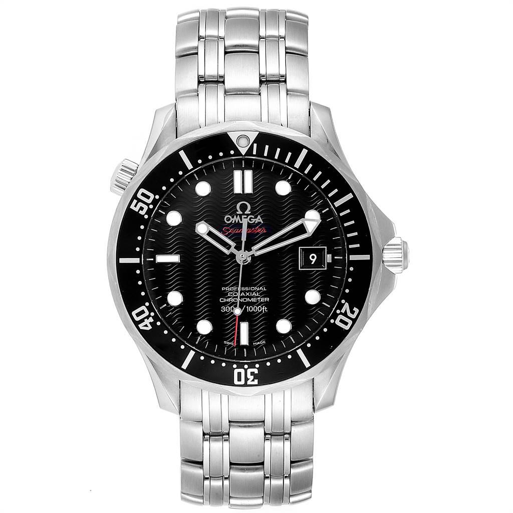 Omega Seamaster James Bond Steel Mens Watch 212.30.41.20.01.002. Automatic self-winding movement. Stainless steel case 41.0 mm in diameter. Omega logo on a crown. Unidirectional rotating bezel. Scratch resistant sapphire crystal. Black wave decor