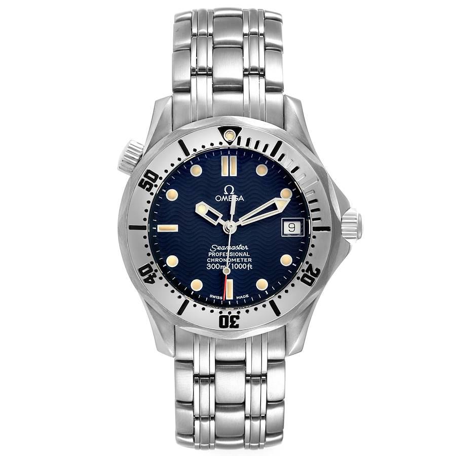 Omega Seamaster Midsize 36 Blue Dial Steel Mens Watch 2552.80.00 Card. Automatic self-winding movement. Stainless steel case 36.25 mm in diameter. Omega logo on a crown. Stainless steel unidirectional rotating bezel. Scratch resistant sapphire