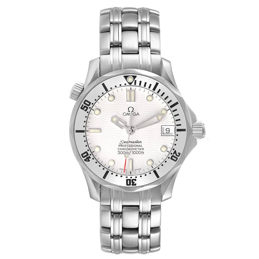 Omega Seamaster Midsize Steel White Dial Mens Watch 2552.20.00. Automatic self-winding movement. Stainless steel case 36.25 mm in diameter. Omega logo on a crown. Stainless steel unidirectional rotating bezel. Scratch resistant sapphire crystal.