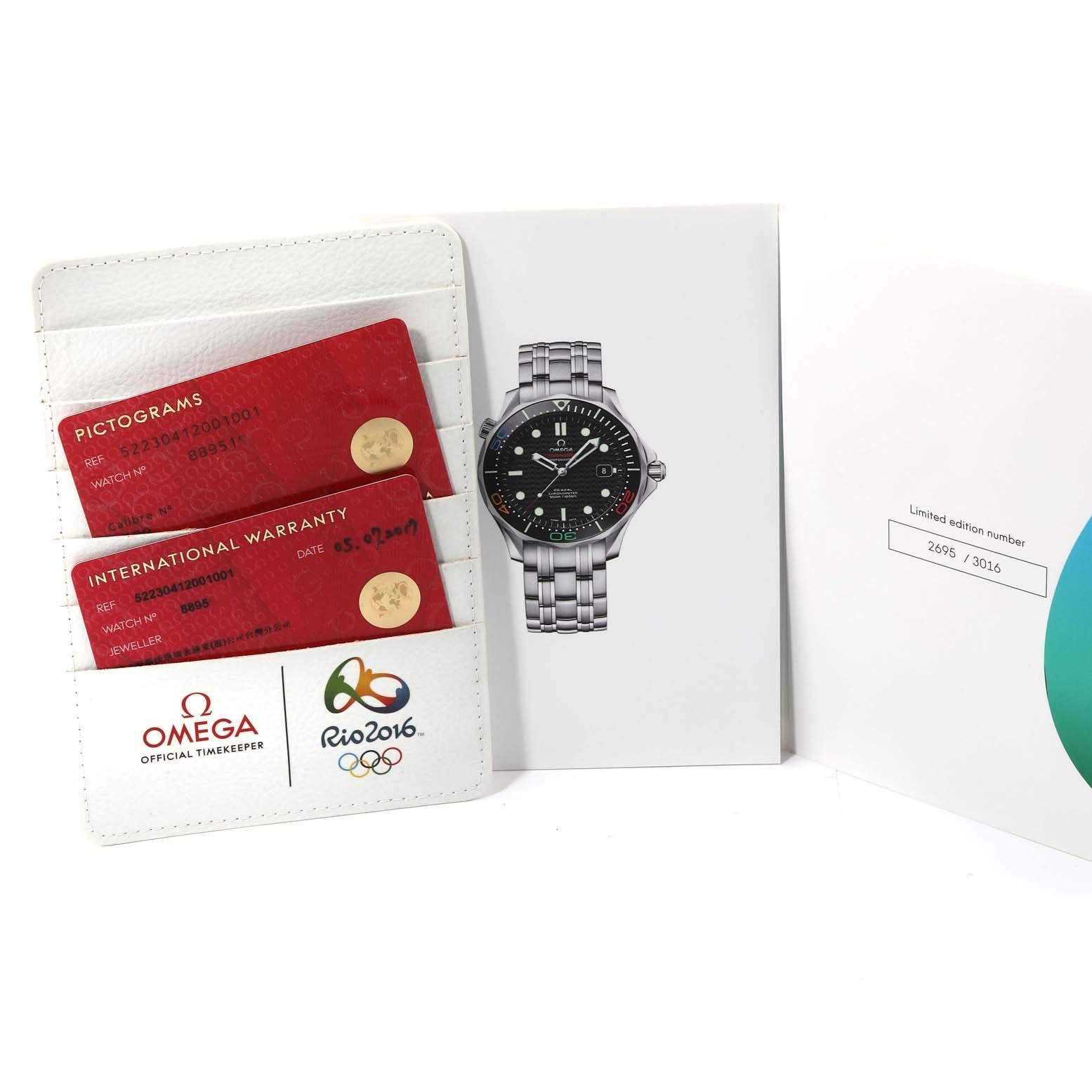 Omega Seamaster Olympic Rio 2016 Limited Edition Steel Mens Watch Box Card For Sale 4