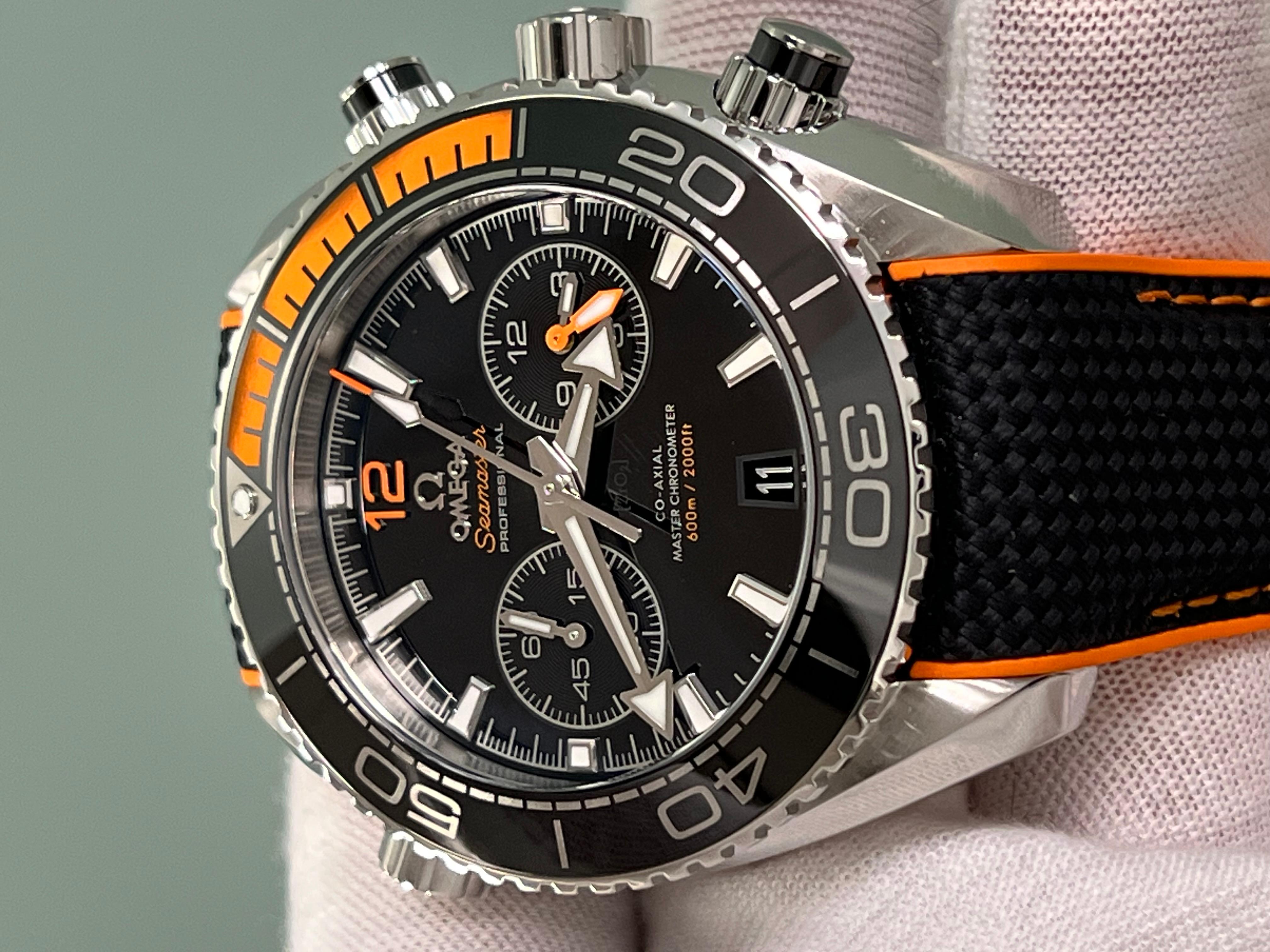 Style Number: 215.32.44.21.01.001

 

Model: Omega Seamaster Planet Ocean 

 

Case Material: Stainless Steel 

 

Band: Black and Orange Rubber & Nylon

 

Bezel: Black & Orange 

 

Dial: Black 

 

Face: Sapphire Crystal 

 

Case Size: 43mm

