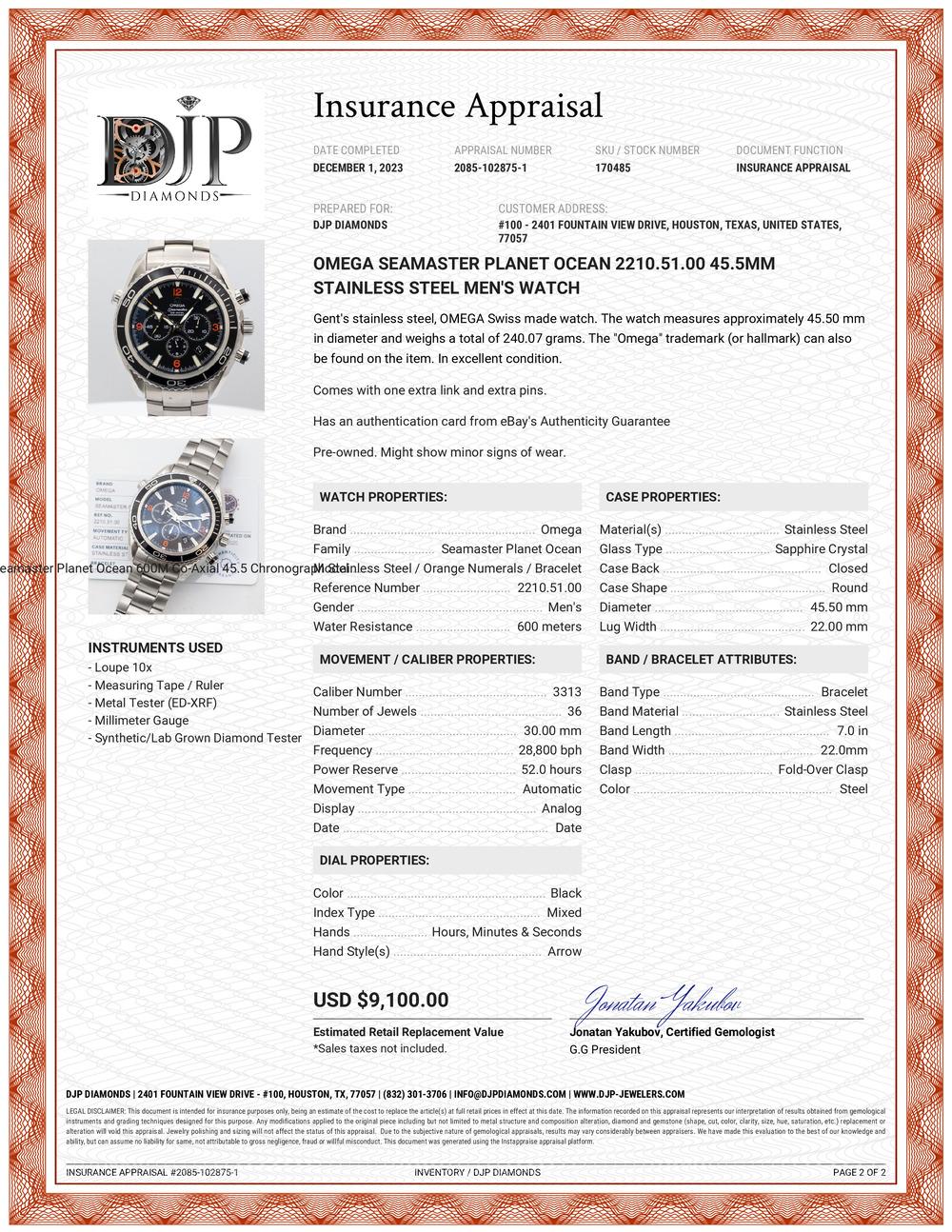 Omega Seamaster Planet Ocean 2210.51.00 45,5 mm Edelstahl Herrenuhr 6