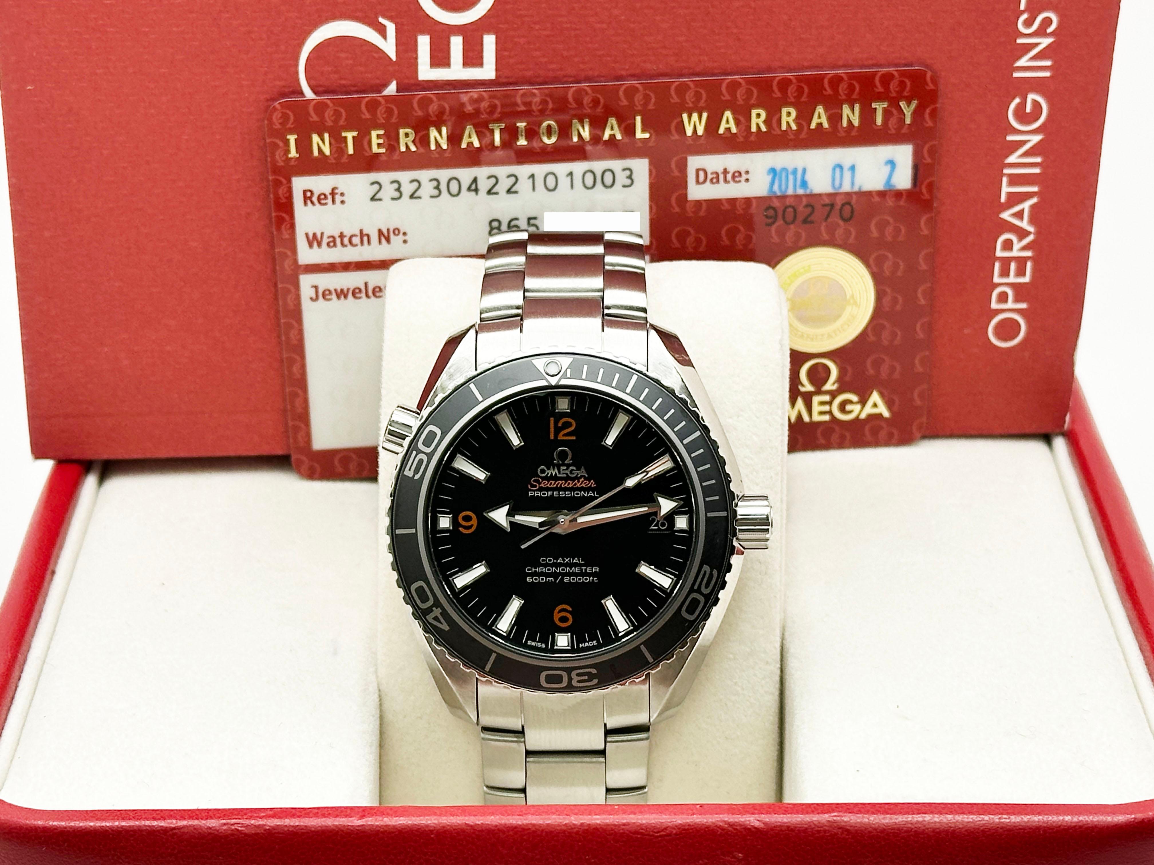 Omega Seamaster Planet Ocean 232.30.42.21.01.003 42mm Stainless Box Paper In Excellent Condition For Sale In San Diego, CA