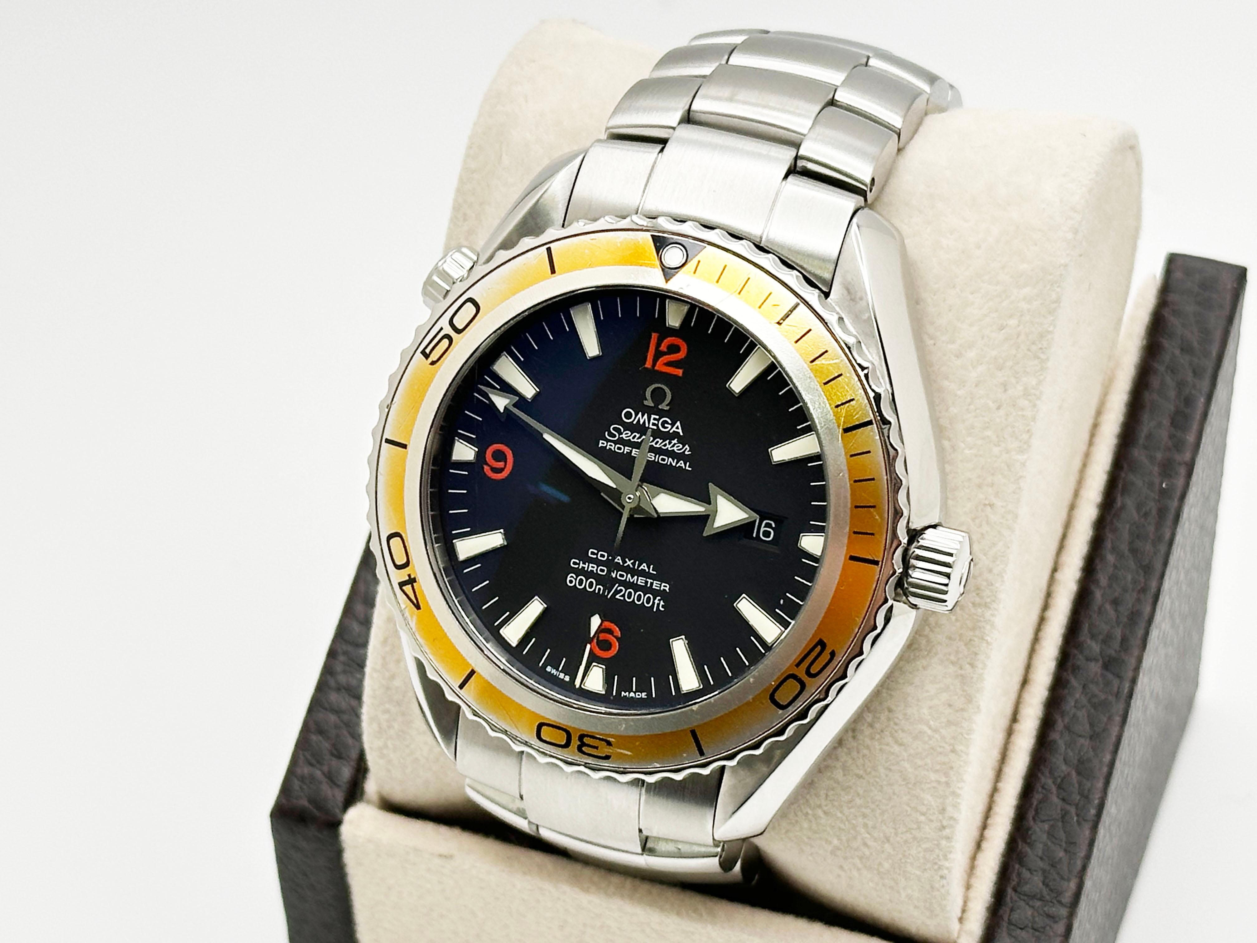 Omega Seamaster Planet Ocean 2909.50.83 Schwarzer und orangefarbener Edelstahl 42mm im Zustand „Hervorragend“ im Angebot in San Diego, CA