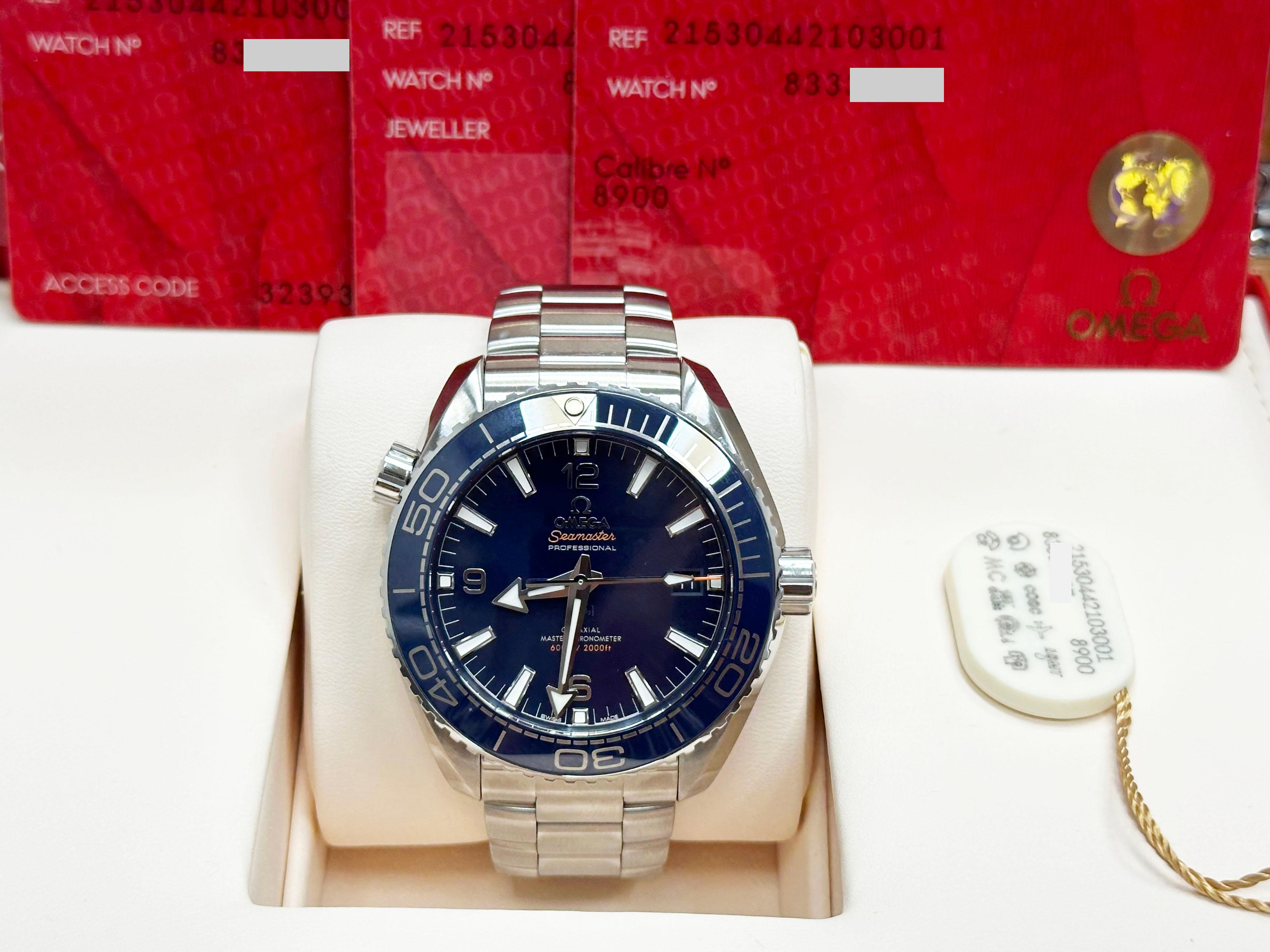 Omega Seamaster Planet Ocean 600M 215.30.44.21.03.001 Quadrante blu Acciaio Scatola di carta in vendita 7