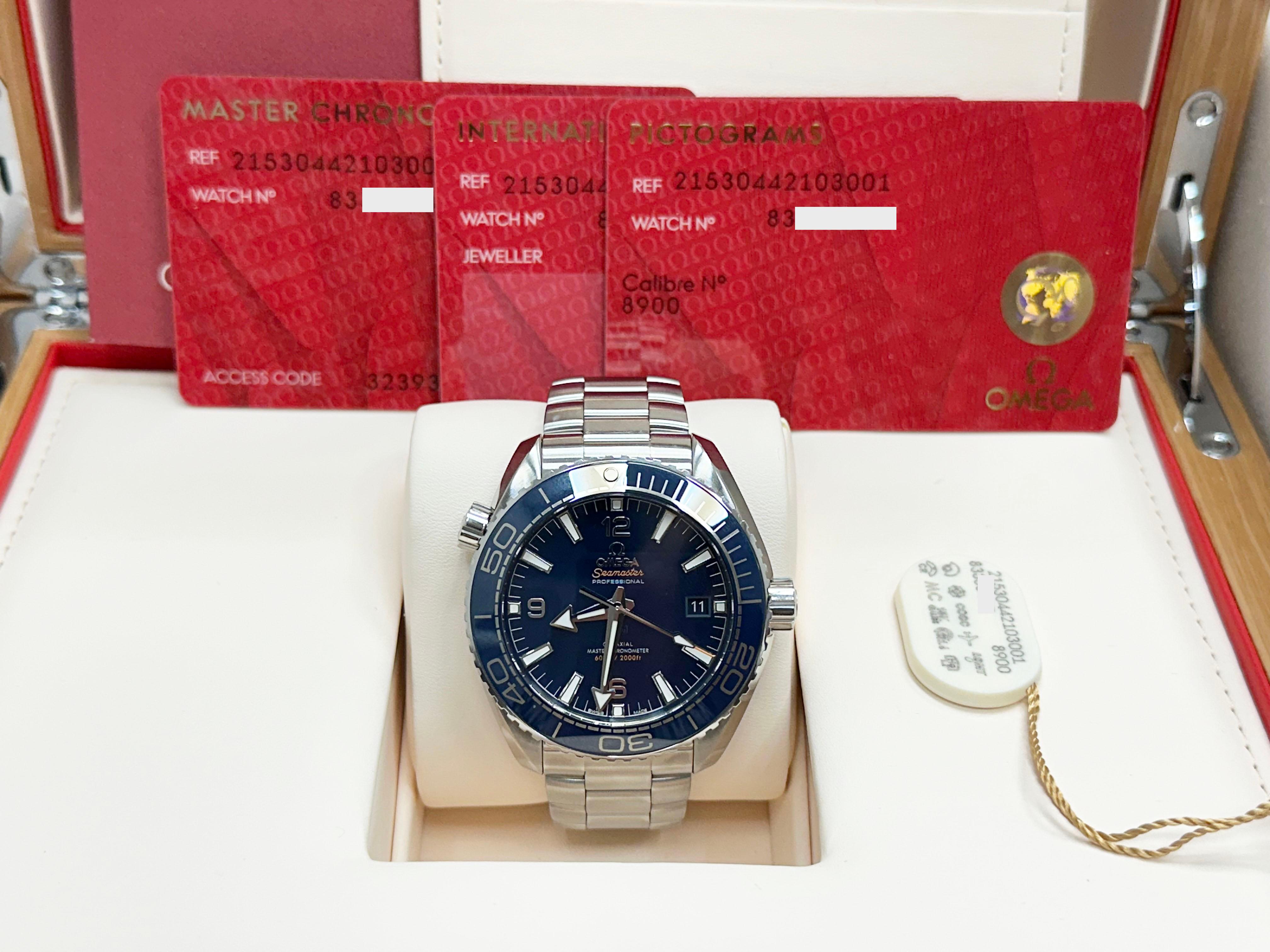 Omega Seamaster Planet Ocean 600M 215.30.44.21.03.001 Quadrante blu Acciaio Scatola di carta in vendita 8