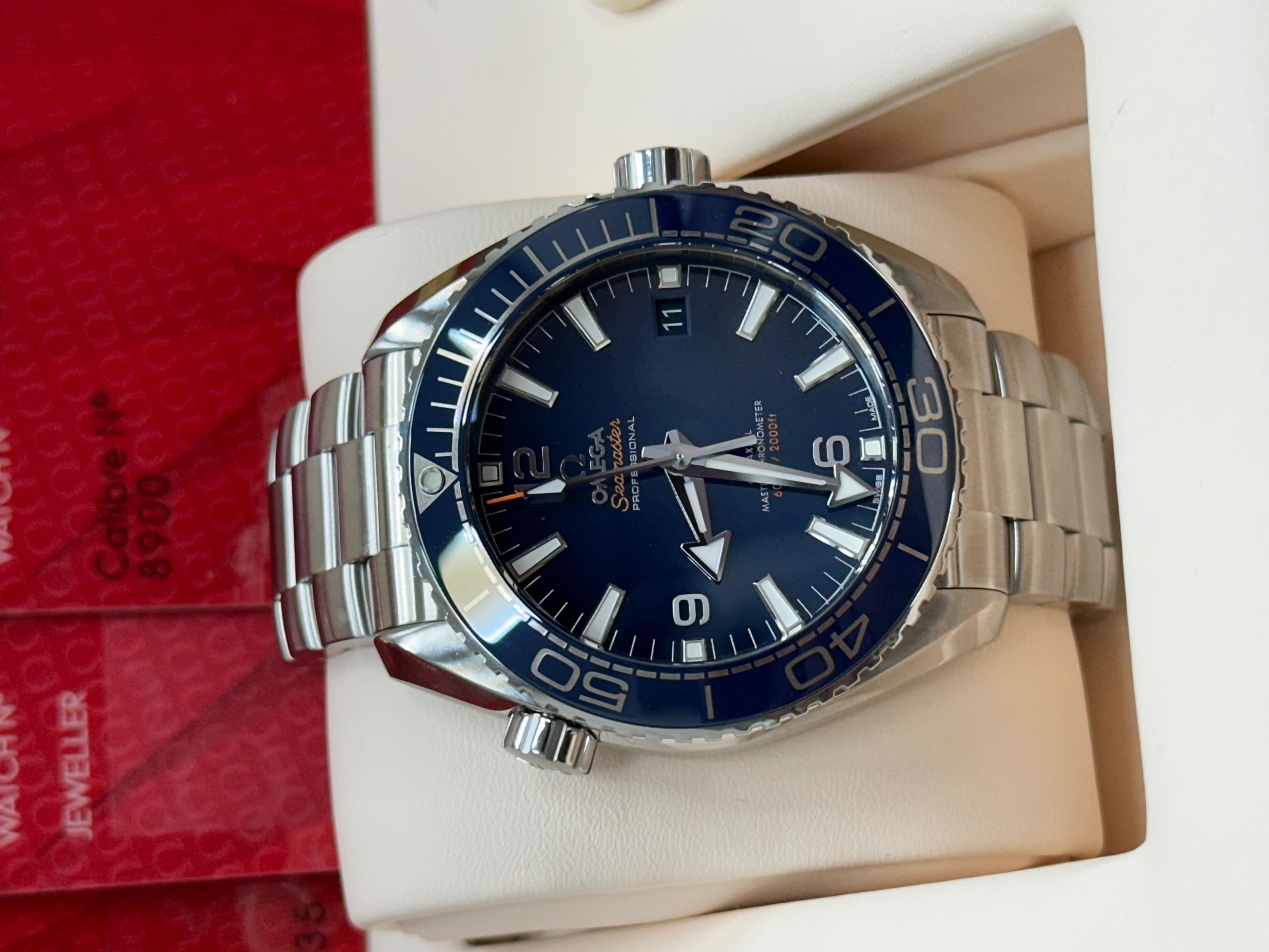Omega Seamaster Planet Ocean 600M 215.30.44.21.03.001 Quadrante blu Acciaio Scatola di carta in vendita 9