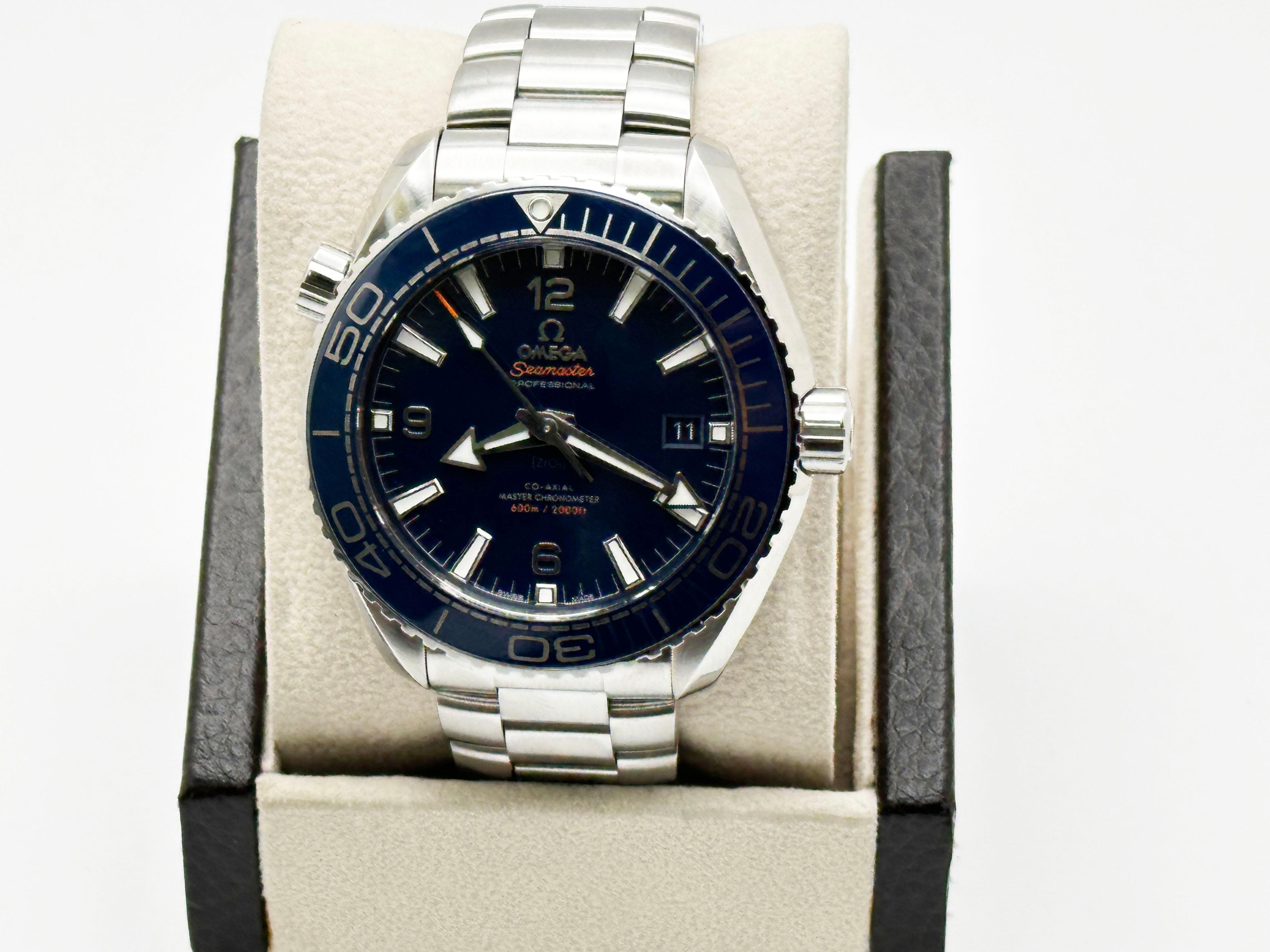 Omega Seamaster Planet Ocean 600M 215.30.44.21.03.001 Quadrante blu Acciaio Scatola di carta In condizioni ottime in vendita a San Diego, CA