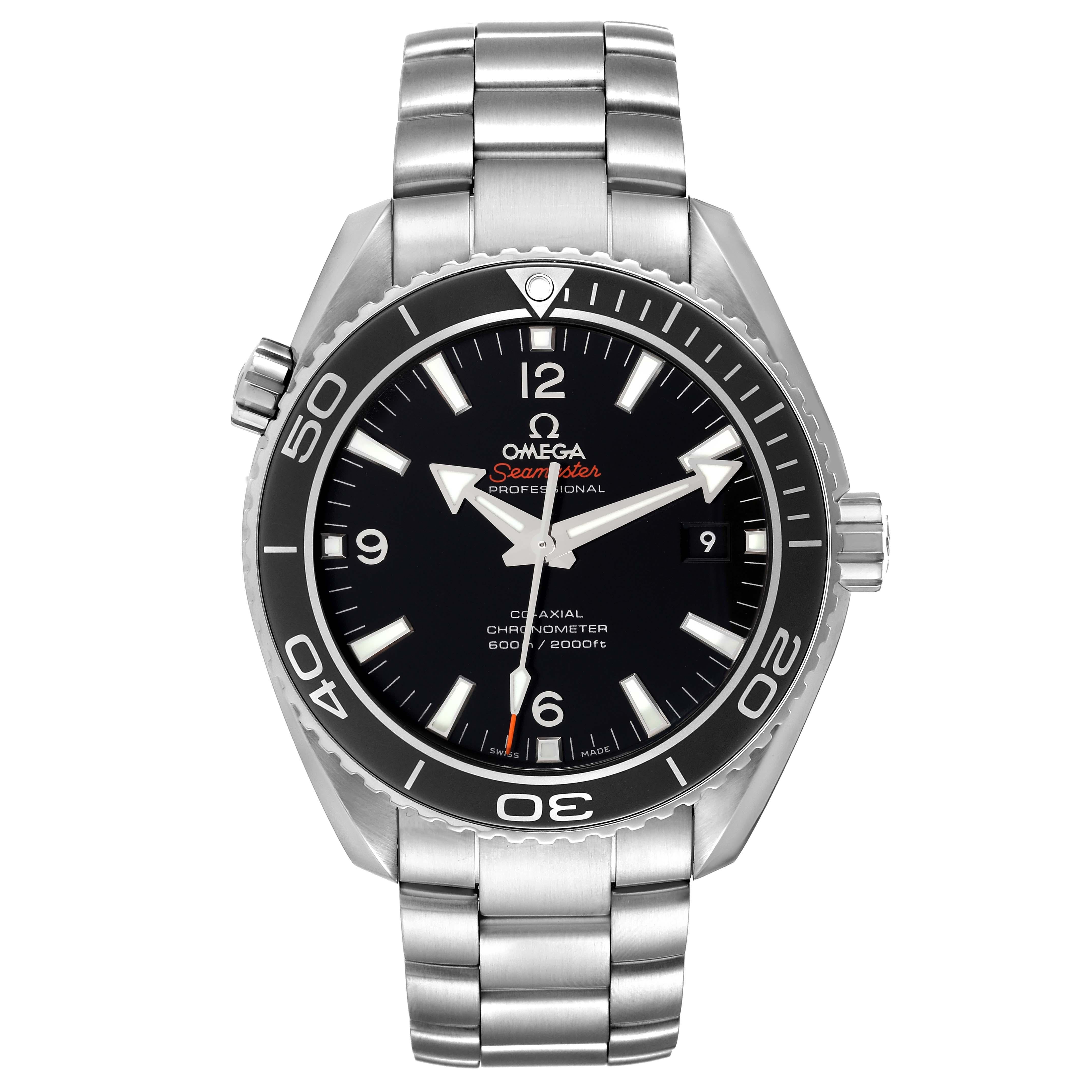 Omega Seamaster Planet Ocean 600M Steel Mens Watch 232.30.46.21.01.001 Box Card. Automatic self-winding chronograph movement with column wheel mechanism and Co-Axial Escapement for greater precision, stability and durability of the movement. Silicon