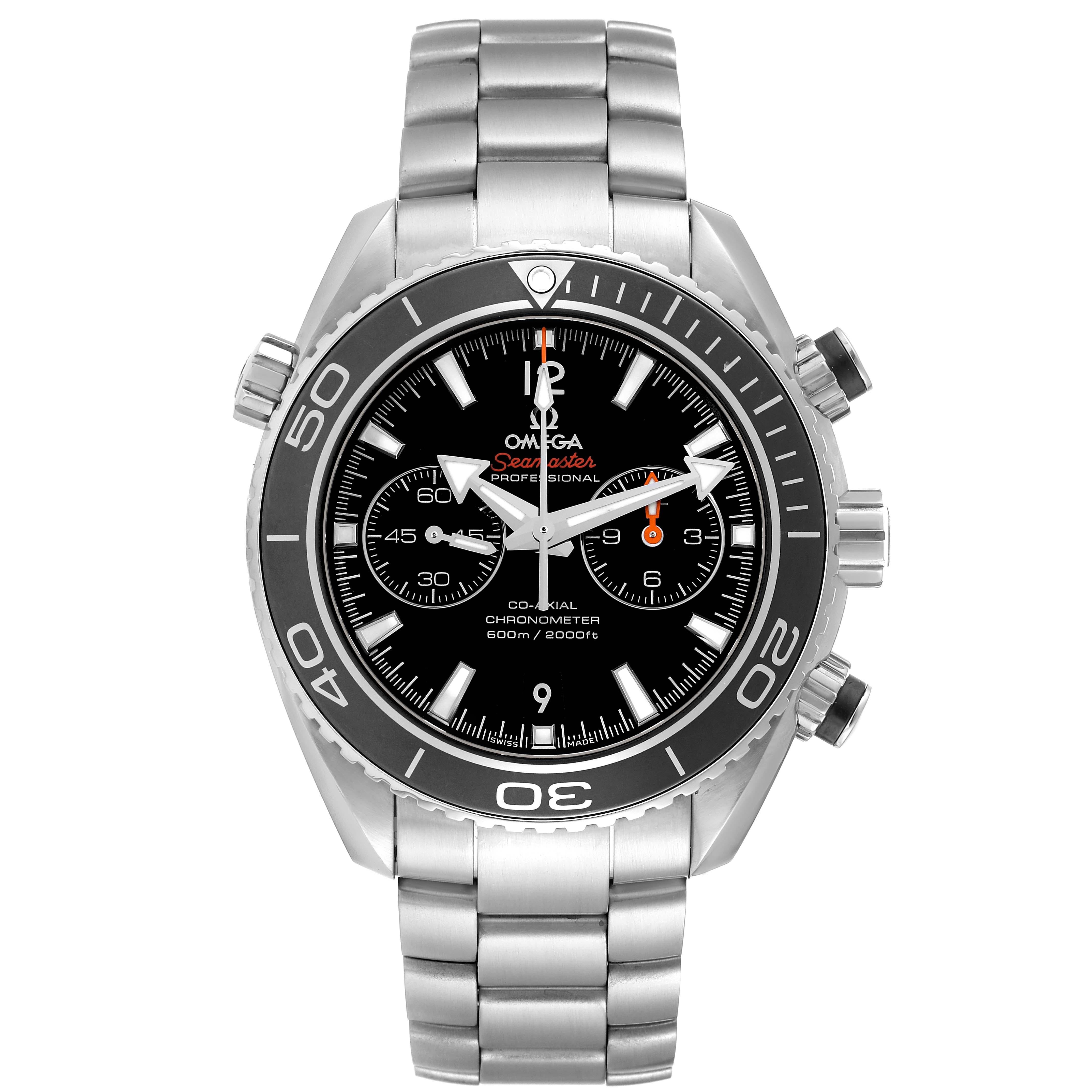 Omega Seamaster Planet Ocean 600M Steel Mens Watch 232.30.46.51.01.001 Box Card. Automatic self-winding chronograph movement with column wheel mechanism and Co-Axial Escapement for greater precision, stability and durability of the movement. Silicon