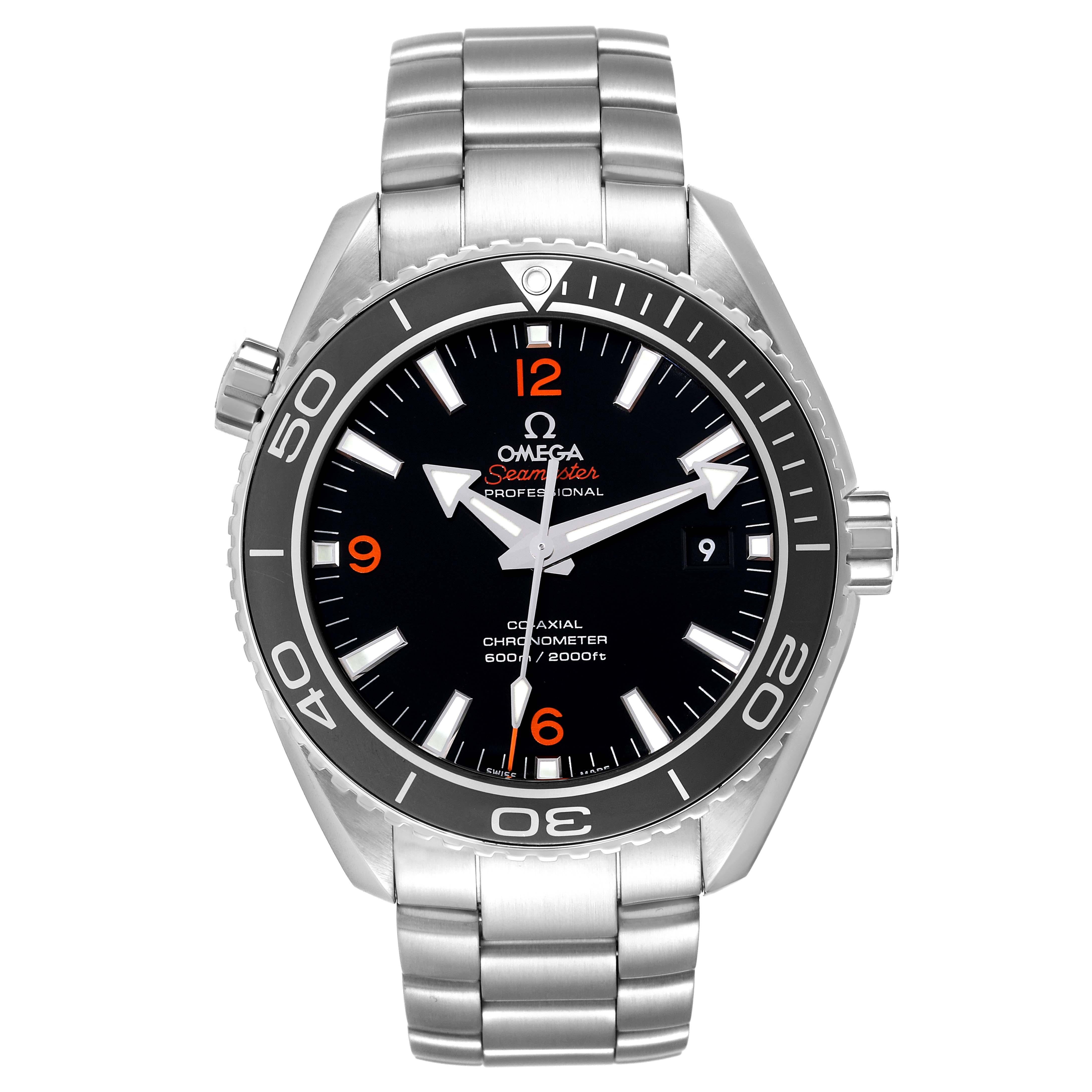 Omega Seamaster Planet Ocean Black Dial Steel Watch 232.30.46.21.01.003 Card. Automatic self-winding chronograph movement with column wheel mechanism and Co-Axial Escapement for greater precision, stability and durability of the movement. Silicon