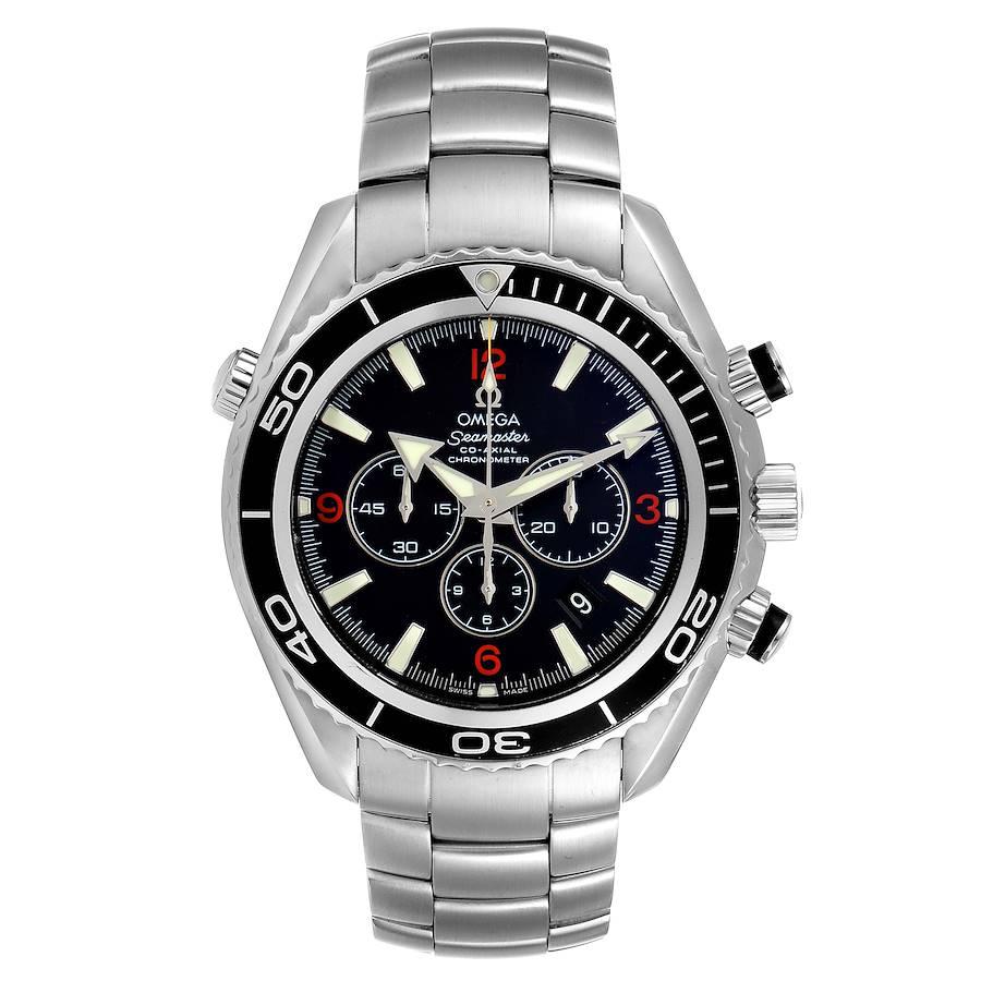 Omega Seamaster Planet Ocean Chronograph 45.5 mm Mens Watch 2210.51.00. Automatic self-winding chronograph - chronometer movement. Stainless steel round case 45.5 mm in diameter. Helium Escapement Valve at the 10 o'clock position. Black