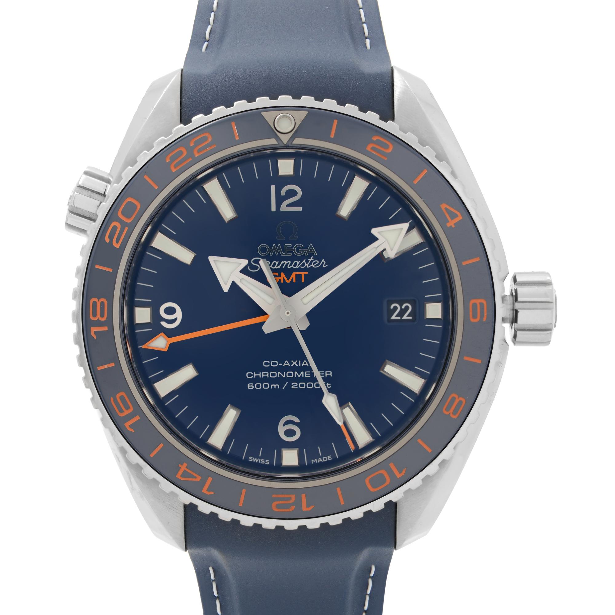 Pre-Owned Excellent Condition Omega Seamaster 600M Planet Ocean GMT 43.5mm Stainless Steel Blue Dial Men's Automatic Watch 232.32.44.22.03.001. This Timepiece is powered by an Automatic Movement and Features: Stainless Steel Round Case and Blue