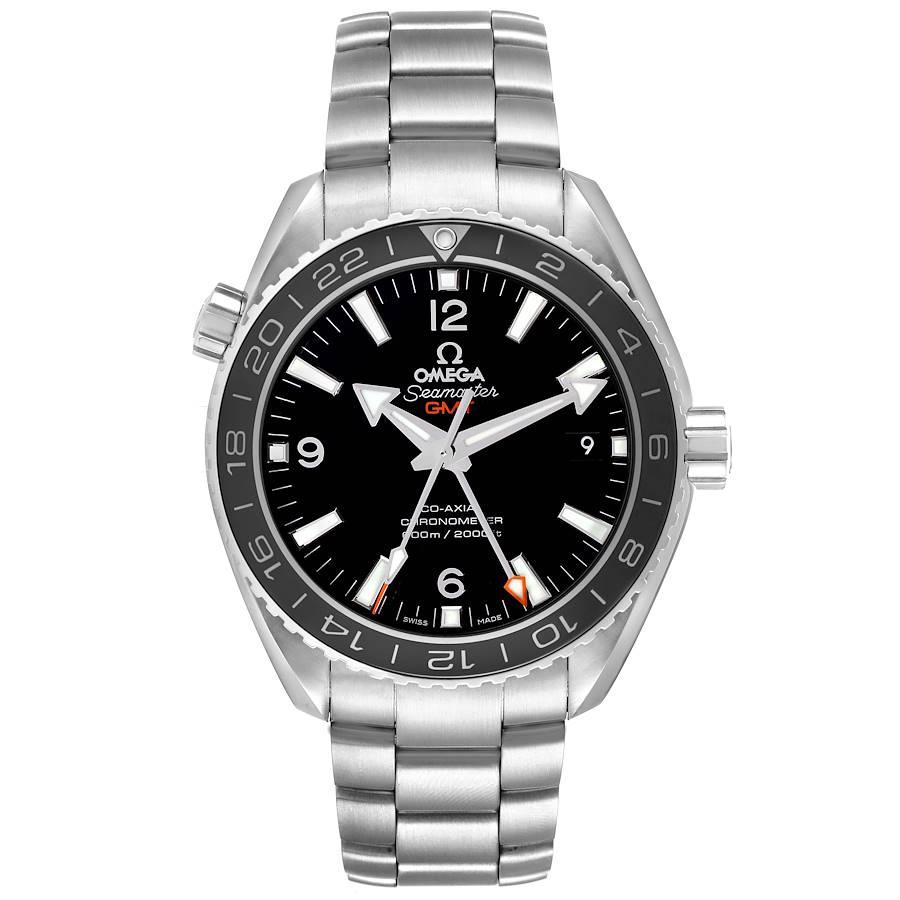 Omega Seamaster Planet Ocean GMT Mens Watch 232.30.44.22.01.001 Box Card. Automatic self-winding chronometer movement with Co-Axial Escapement for greater precision, stability and durability. GMT with time zone function. Silicon balance-spring on