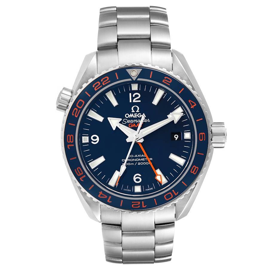 Omega Seamaster Planet Ocean GMT Herrenuhr 232.30.44.22.03.001 Box-Karte. Automatisches Chronometerwerk mit Selbstaufzug. GMT mit Zeitzonenfunktion. Silizium-Unruhspirale auf freier Unruhspirale:: 2 Federhäuser in Reihe montiert:: automatischer