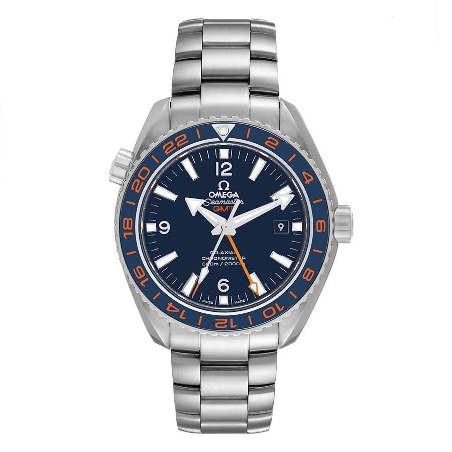 Omega Seamaster Planet Ocean GMT Mens Watch 232.30.44.22.03.001. Automatic self-winding chronometer movement. GMT with time zone function. Silicon balance-spring on free sprung-balance, 2 barrels mounted in series, automatic winding in both