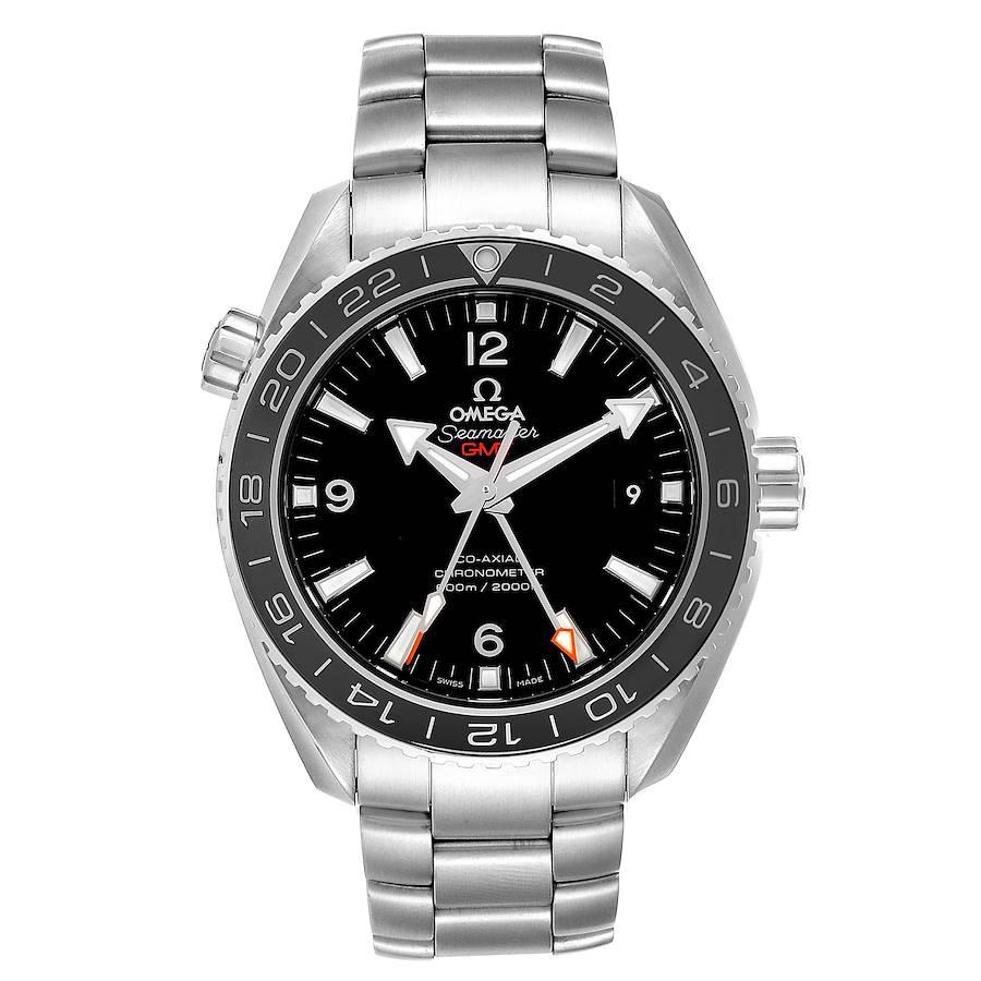 Omega Seamaster Planet Ocean GMT Watch 232.30.44.22.01.001 Card. Automatic self-winding chronometer movement with Co-Axial Escapement for greater precision, stability and durability. GMT with time zone function. Silicon balance-spring on free