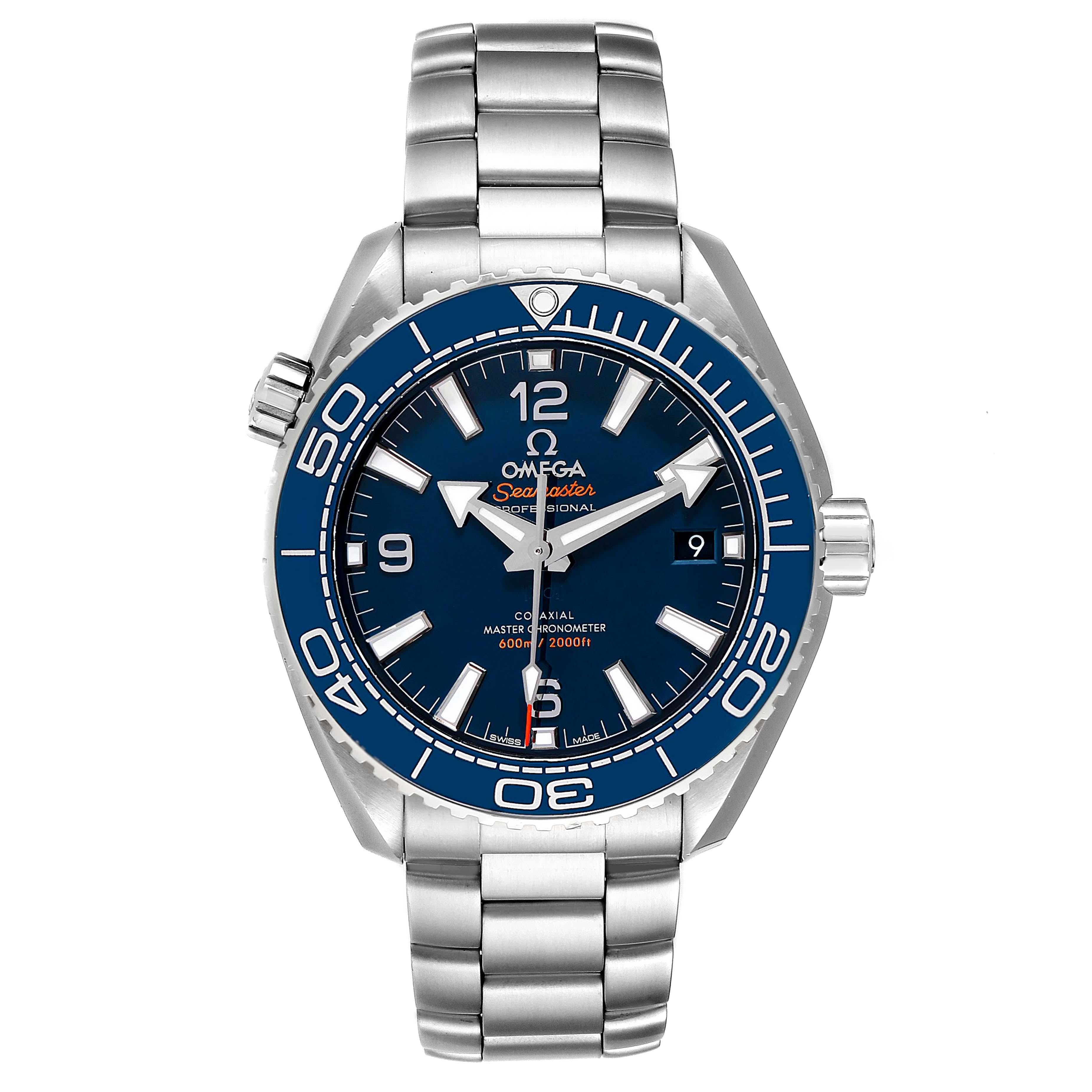 Omega Seamaster Planet Ocean Mens Watch 215.30.44.21.03.001 Box Card. Automatic self-winding movement with Co-Axial escapement.Certified Master Chronometer, approved by METAS,resistant to magnetic fields reaching 15,000 gauss.Free sprung-balance