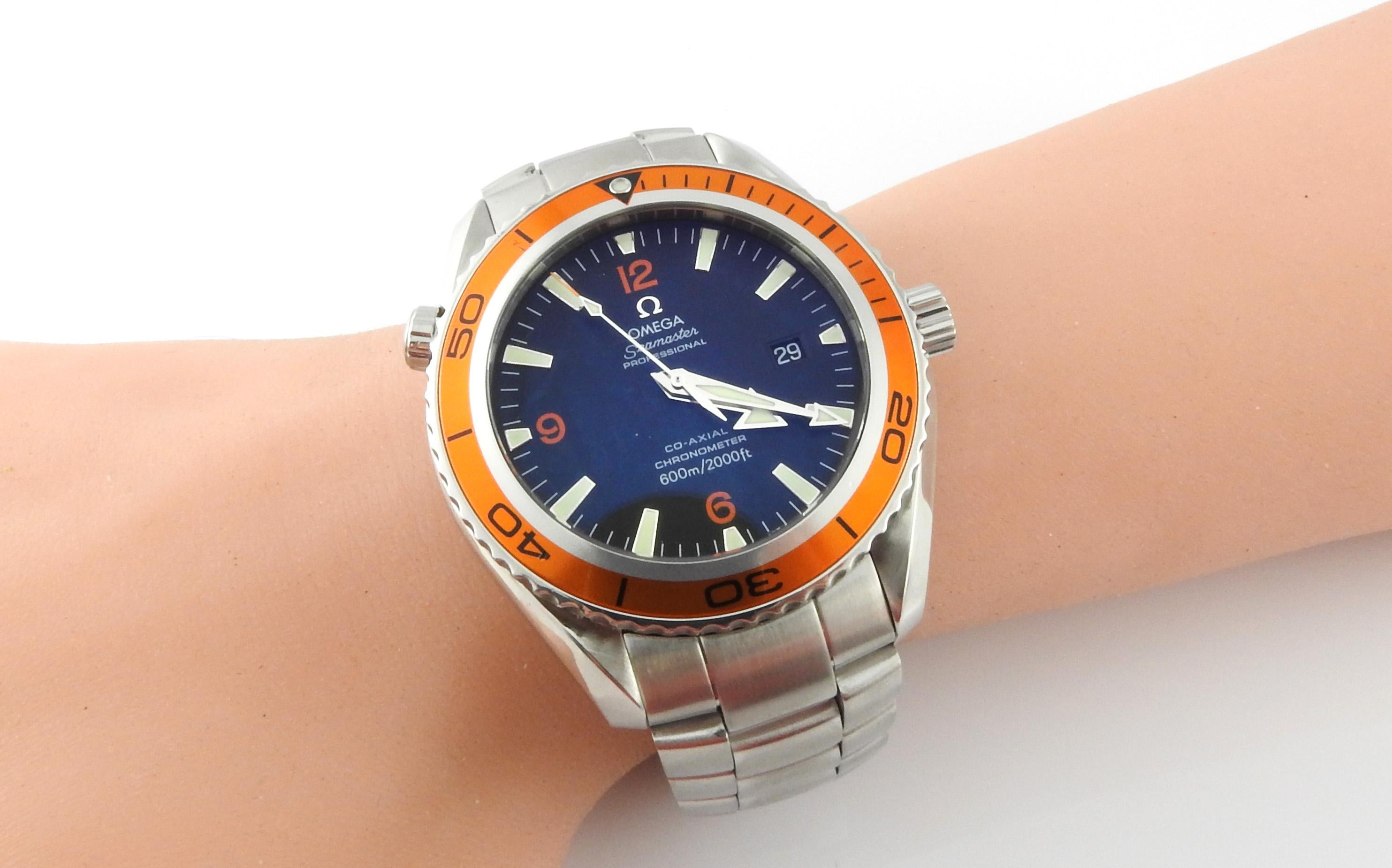 Omega Seamaster Planet Ocean Men's Watch Black Dial Orange Bezel Steel 7