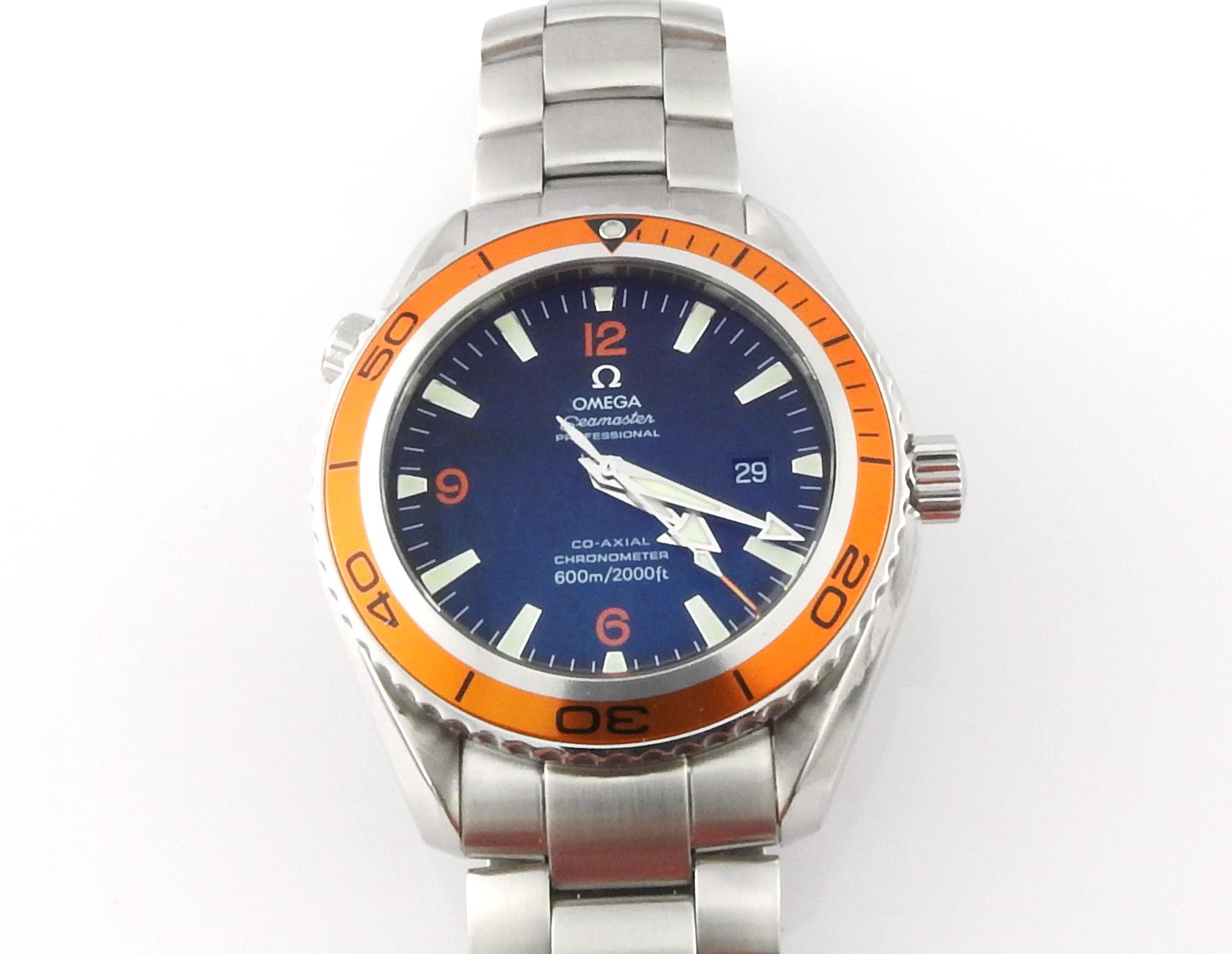 Omega Seamaster Planet Ocean Men's Watch Black Dial Orange Bezel Steel 5