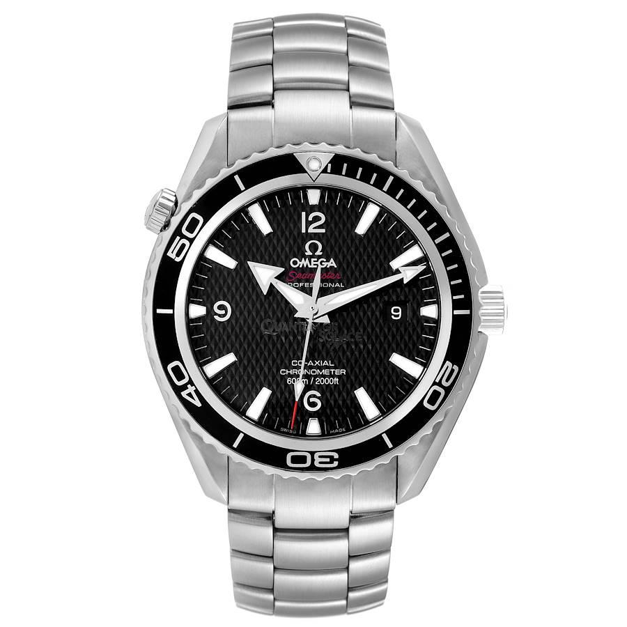 Omega Seamaster Planet Ocean Quantum Solace Limited Edition Watch 222.30.46.20.01.001 Card. Automatic self-winding chronograph movement. Stainless steel round case 45.5 mm in diameter. Case back is embossed with the 007 logo. Black uni-directional
