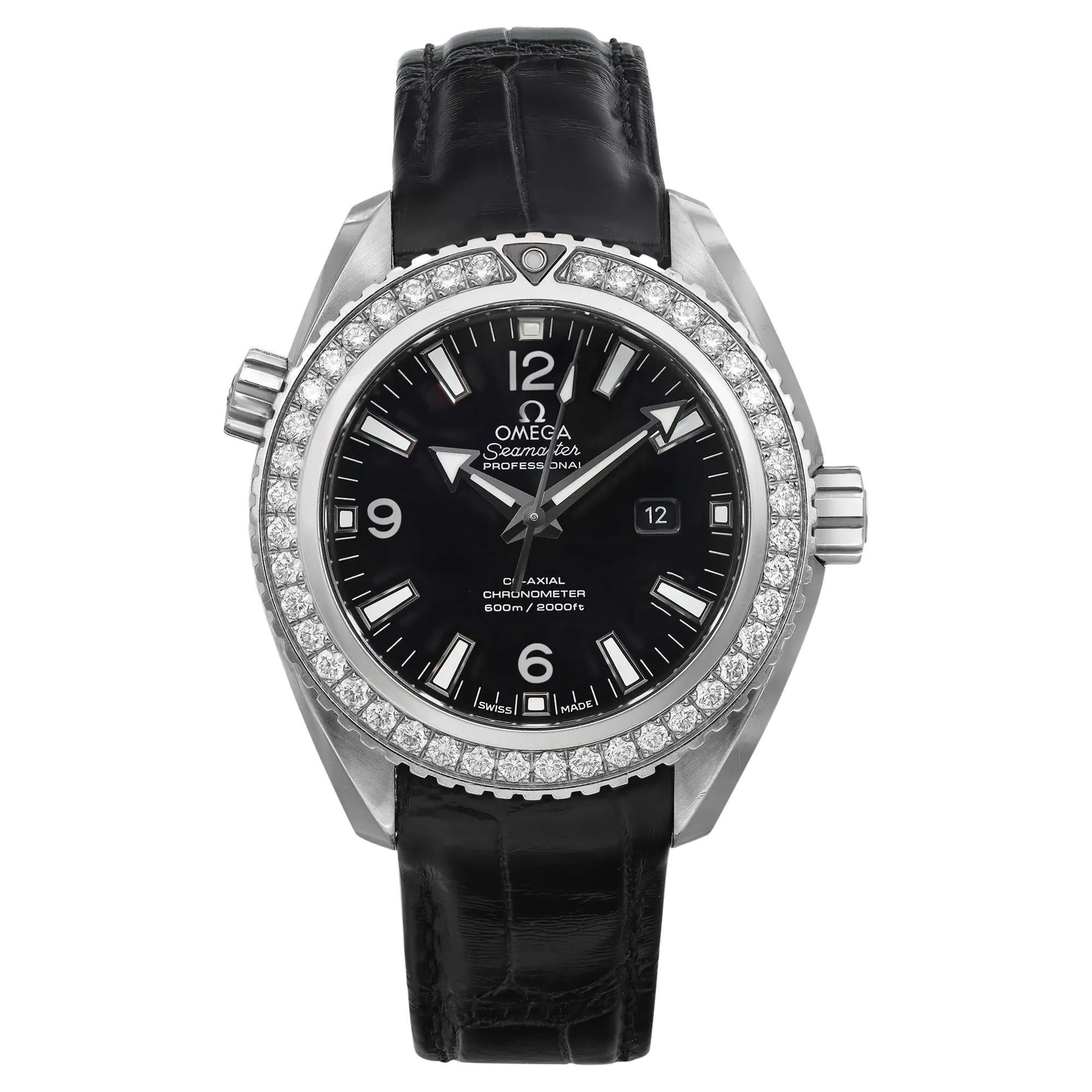 Omega Seamaster Planet Ocean Steel Diamond Black Dial Watch 232.18.38.20.01.001 For Sale