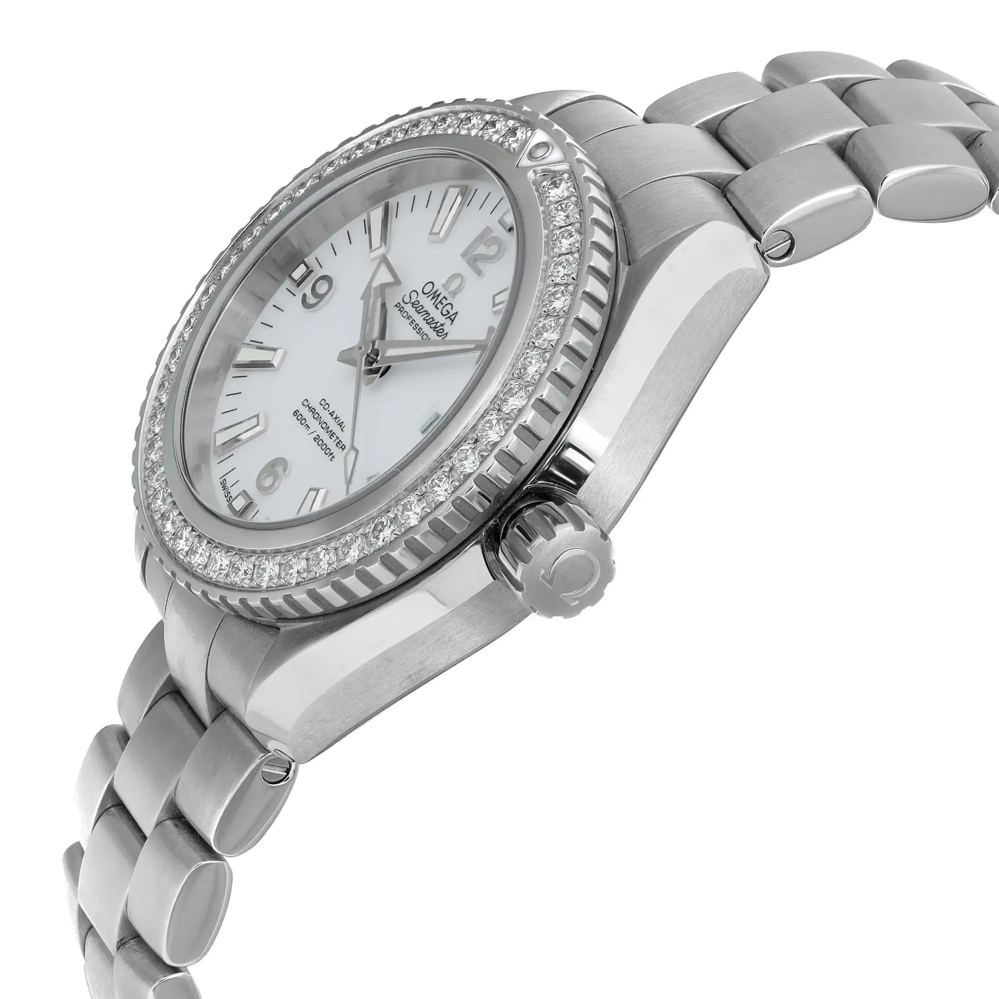 Omega Seamaster Planet Ocean Steel Diamond White Dial Watch 232.15.38.20.04.001 In Excellent Condition In New York, NY