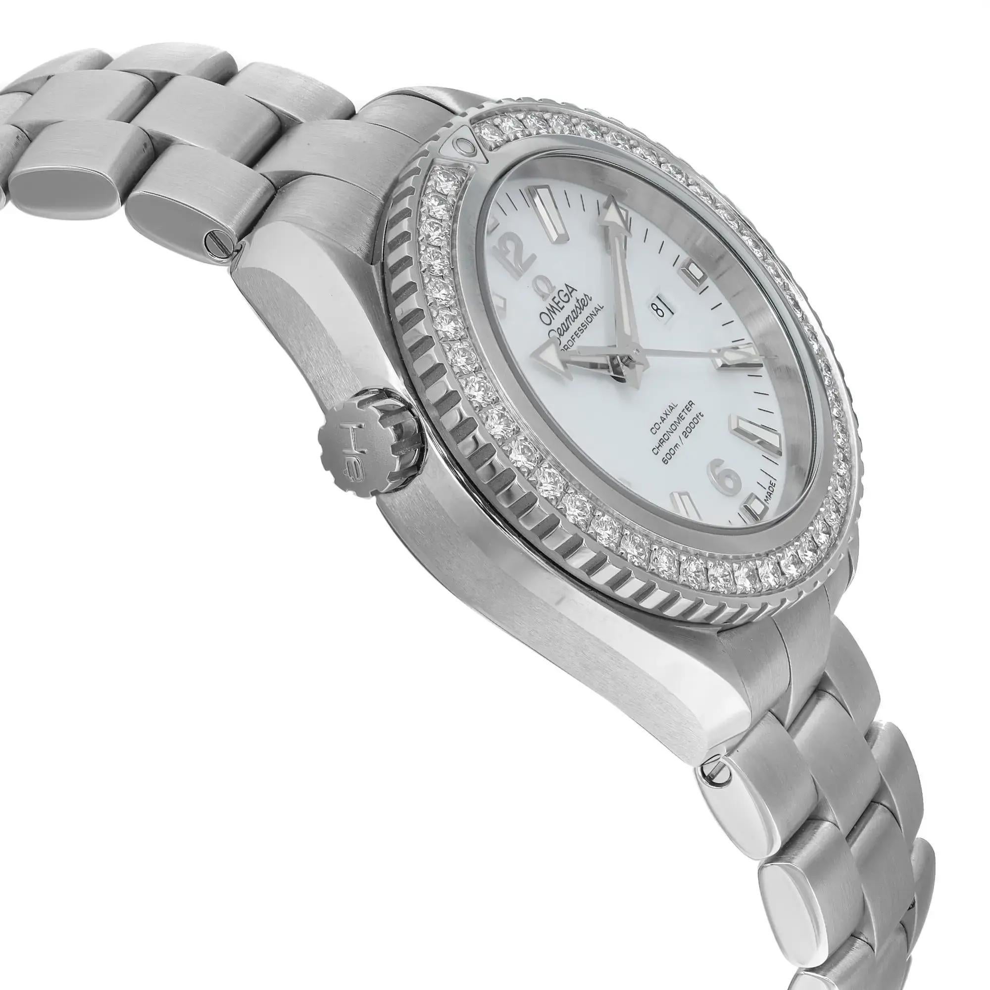 Women's Omega Seamaster Planet Ocean Steel Diamond White Dial Watch 232.15.38.20.04.001