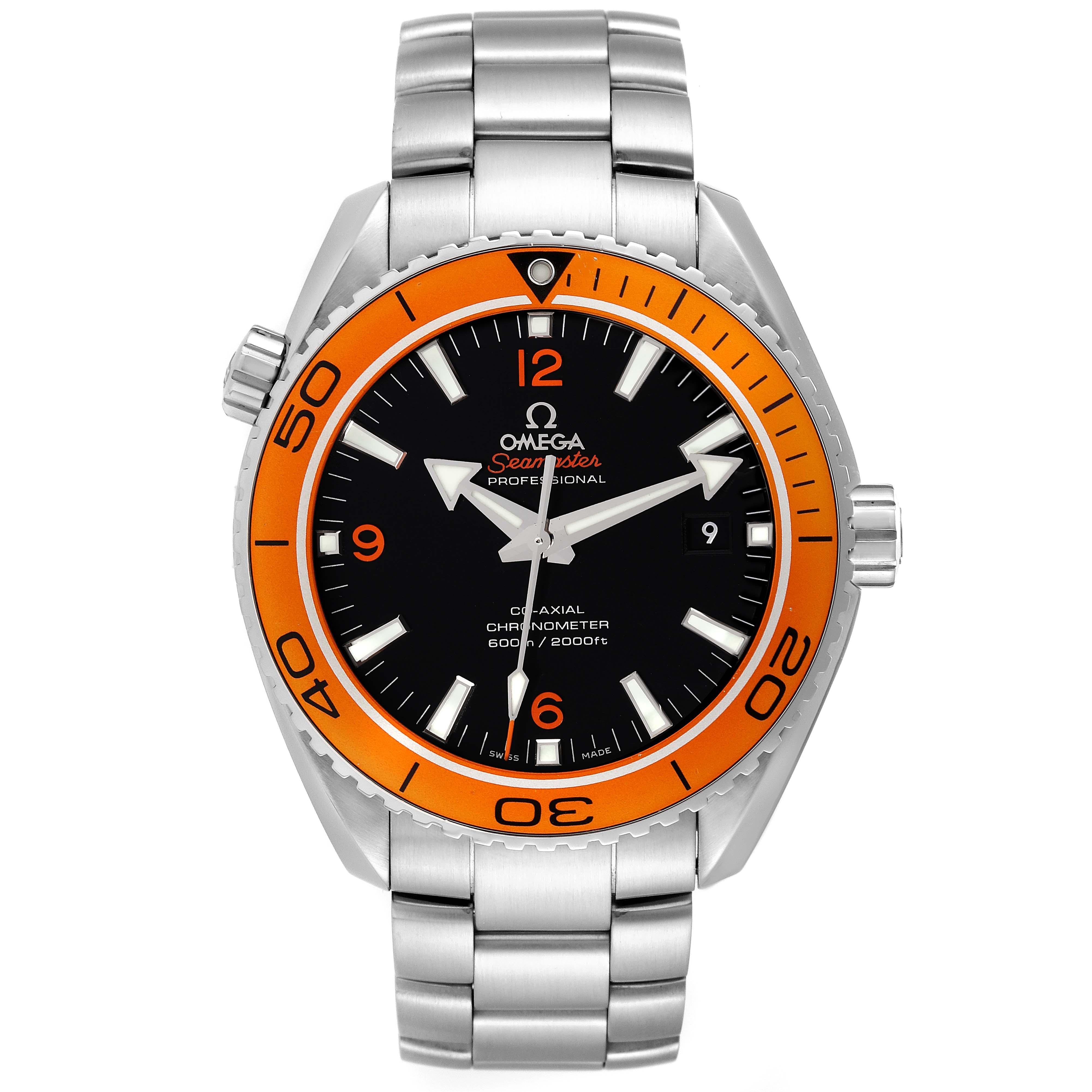 Omega Seamaster Planet Ocean Steel Mens Watch 232.30.42.21.01.002. Automatic self-winding chronometer movement with Co-Axial Escapement for greater precision, stability and durability. Free sprung-balance, 2 barrels mounted in series, automatic