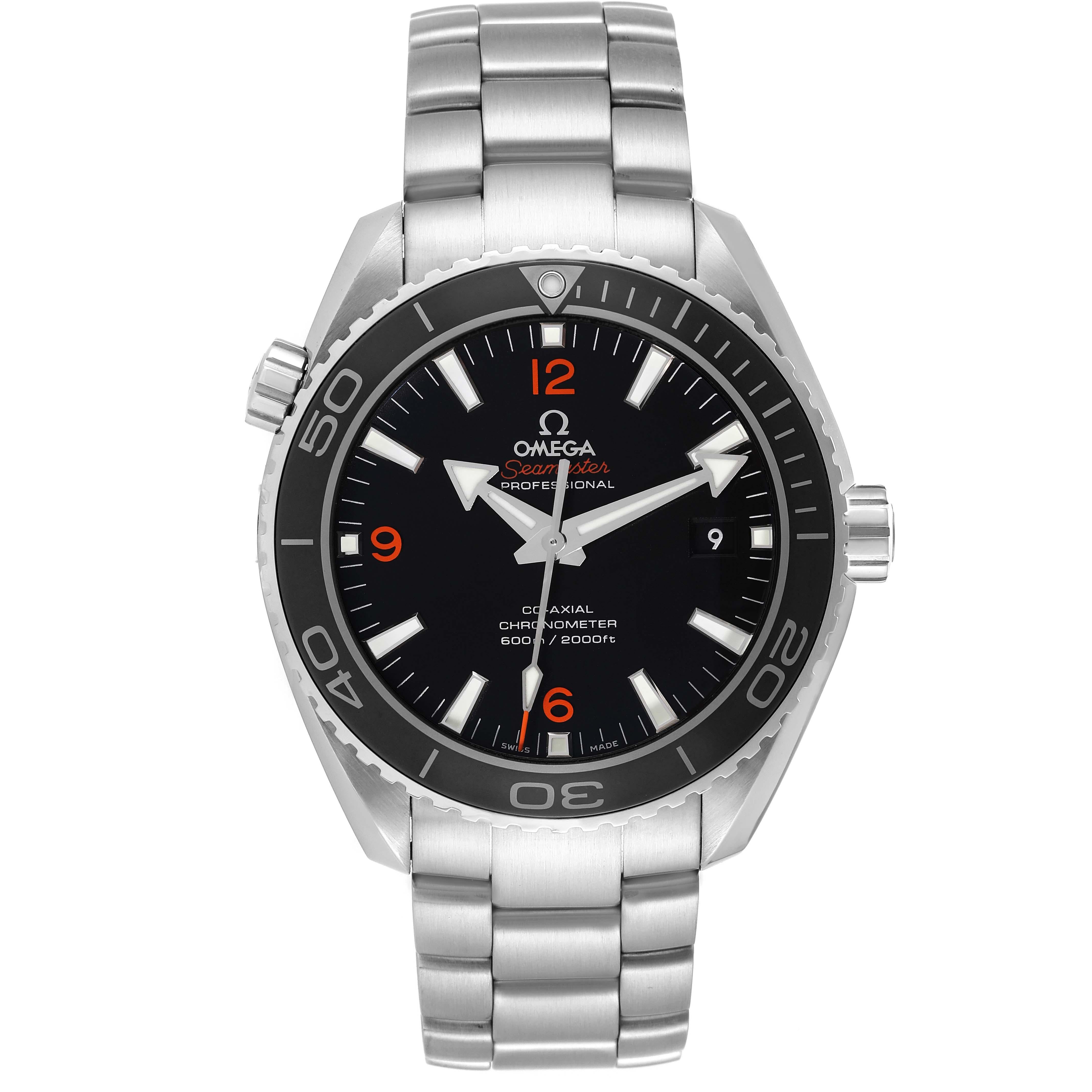 Omega Seamaster Planet Ocean Steel Mens Watch 232.30.46.21.01.003 Box Card. Automatic self-winding chronograph movement with column wheel mechanism and Co-Axial Escapement for greater precision, stability and durability of the movement. Silicon